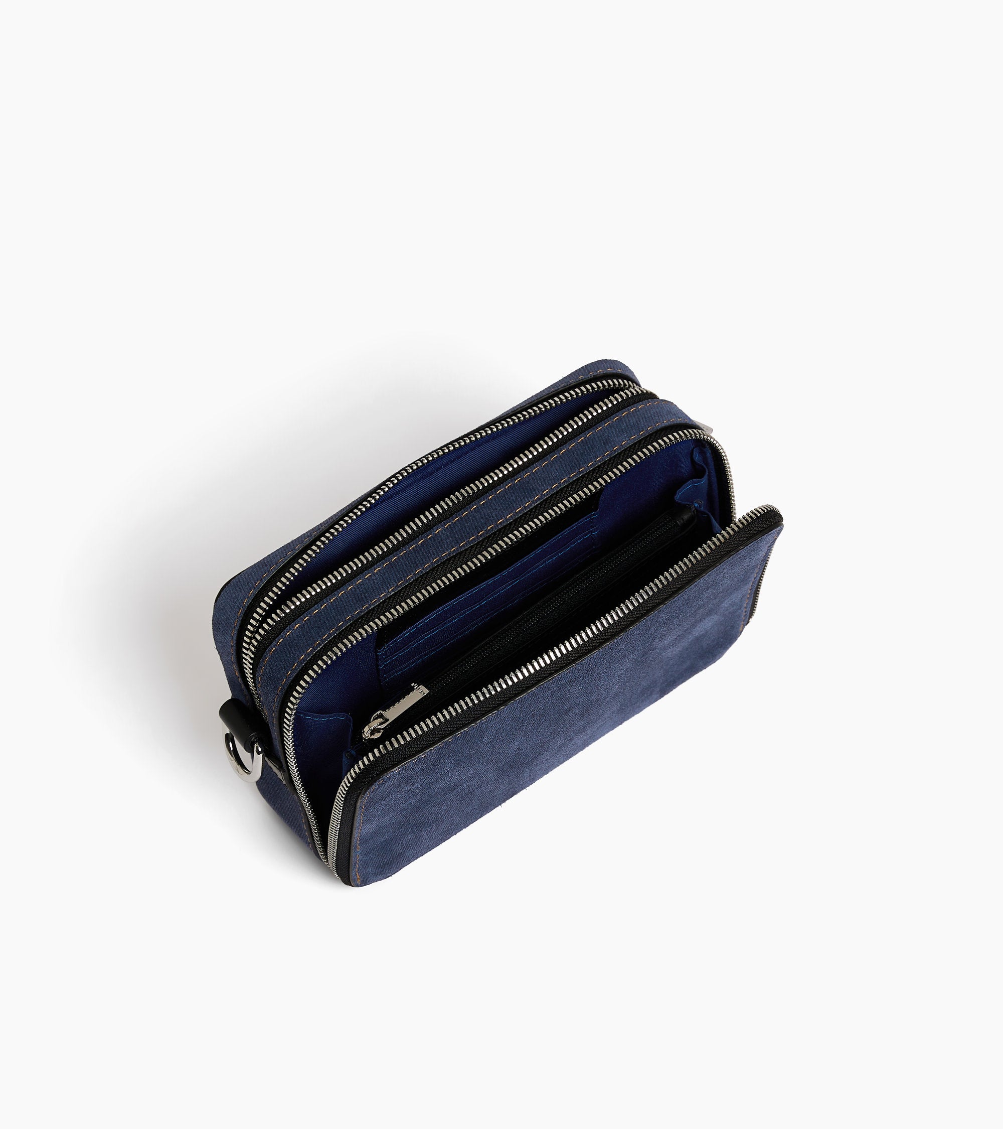 Emile small 2-compartment pouch in denim-effect suede leather