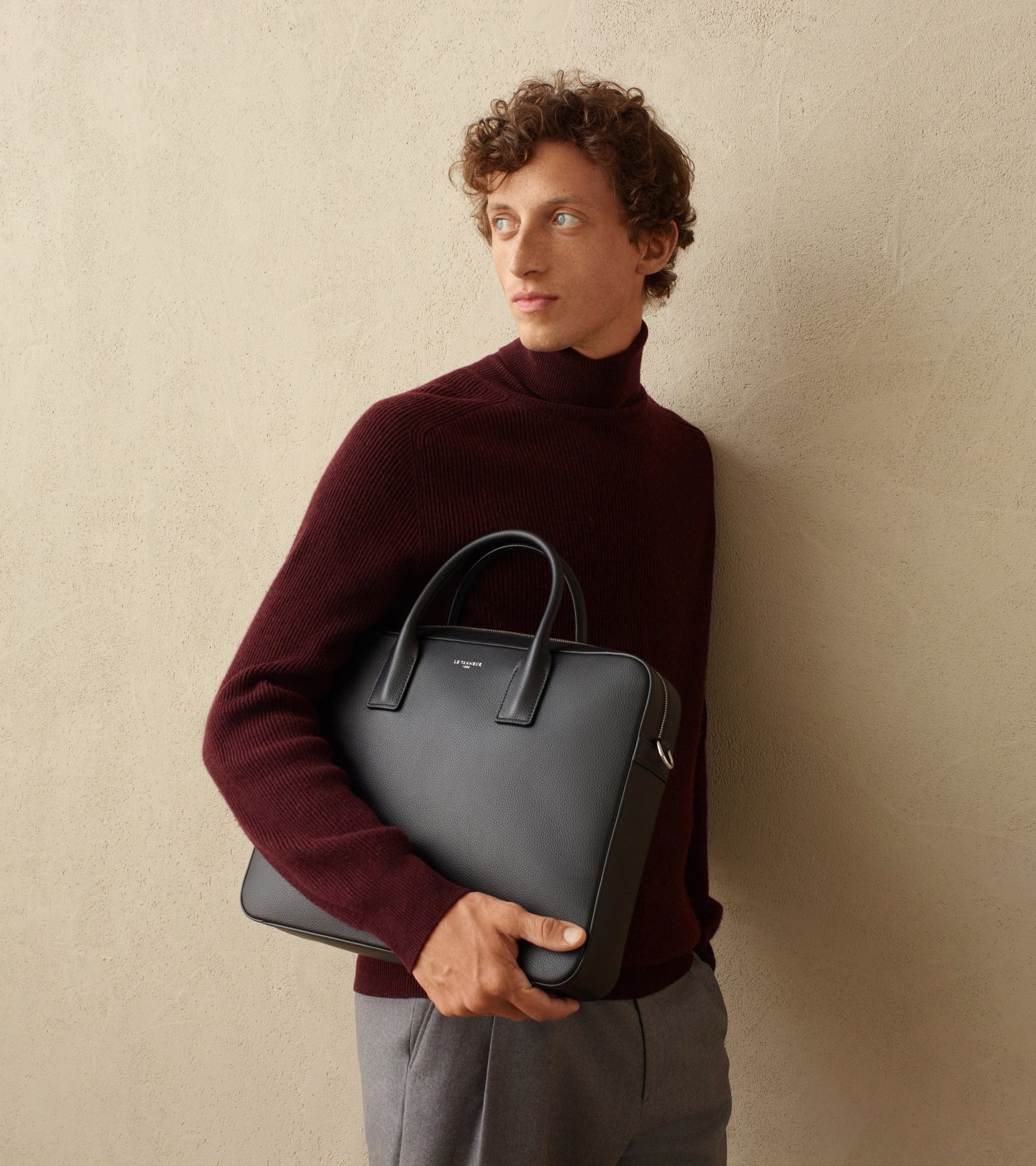 Emile 14" briefcase in grained leather