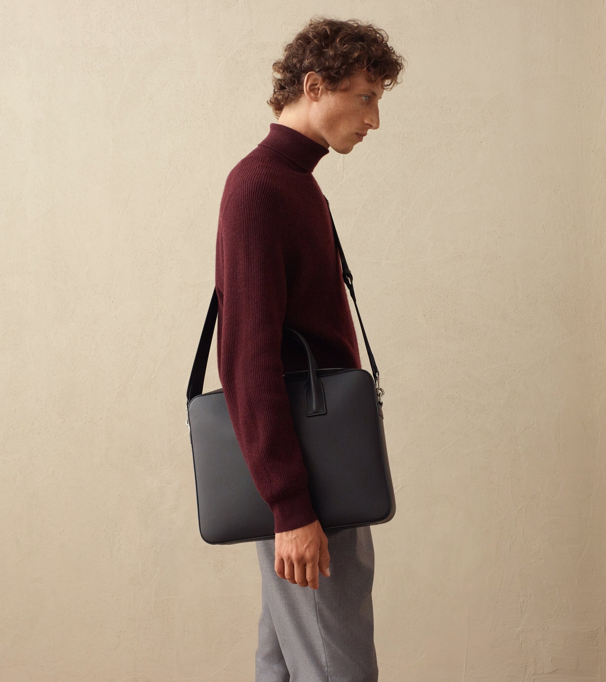 Emile 14" briefcase in grained leather