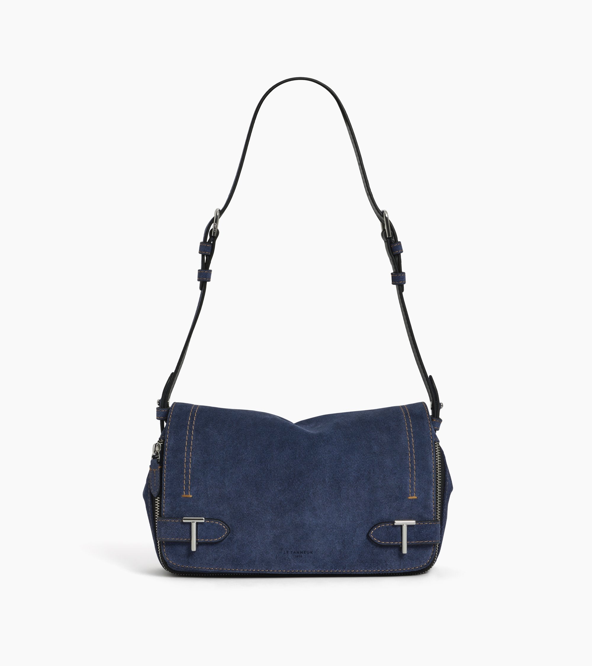 Simone small shoulder bag in denim-effect suede leather