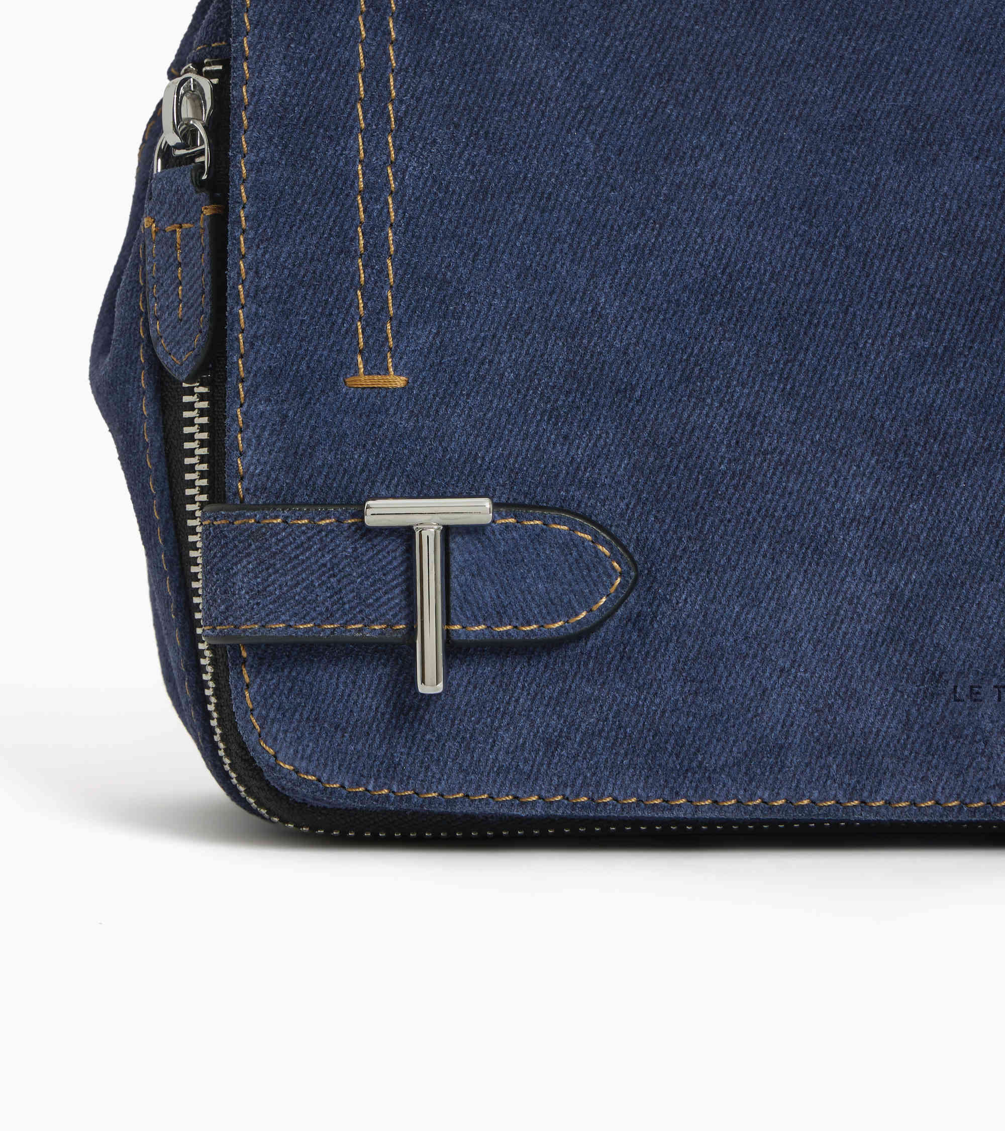 Simone small shoulder bag in denim-effect suede leather