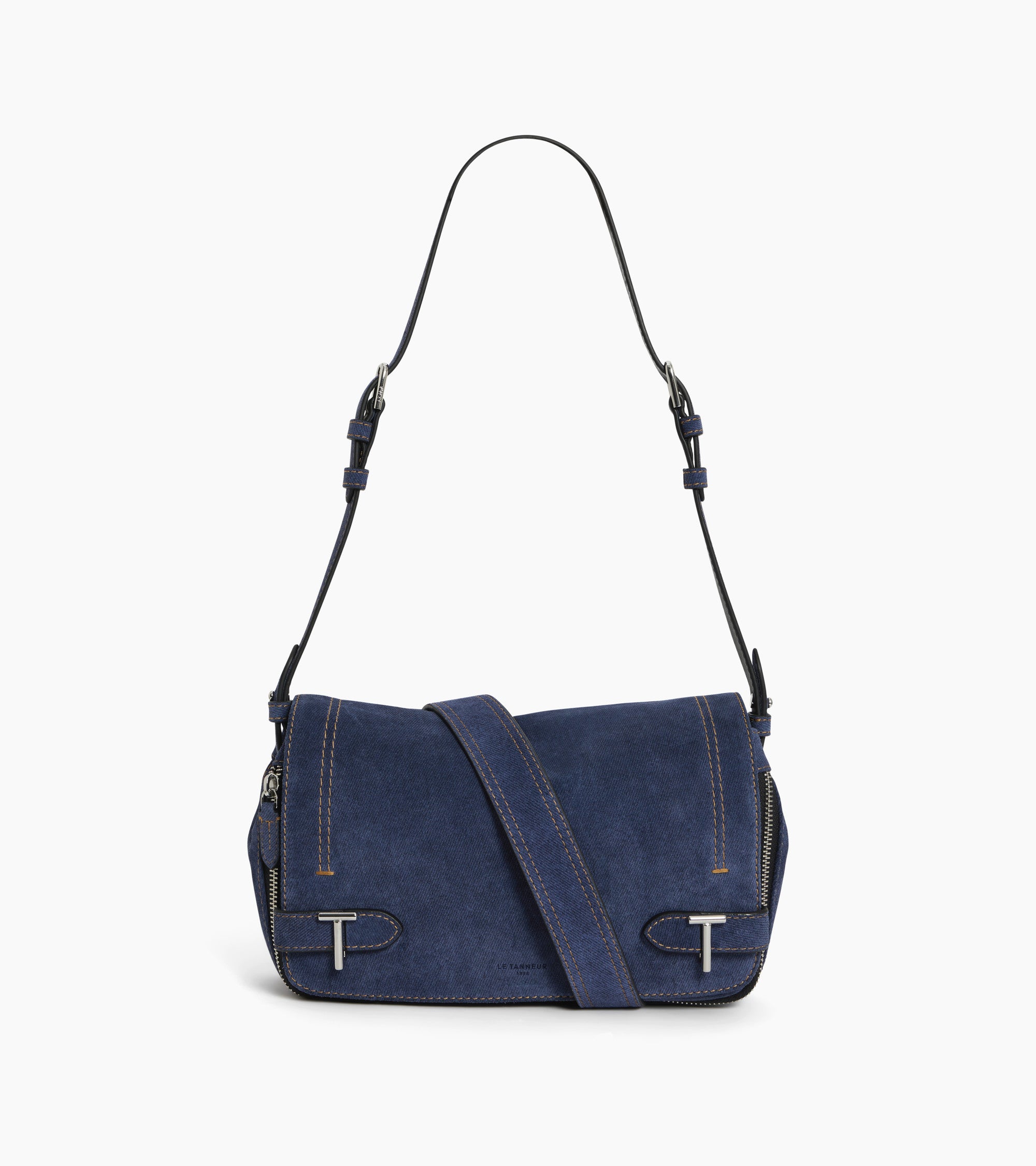 Simone small shoulder bag in denim-effect suede leather