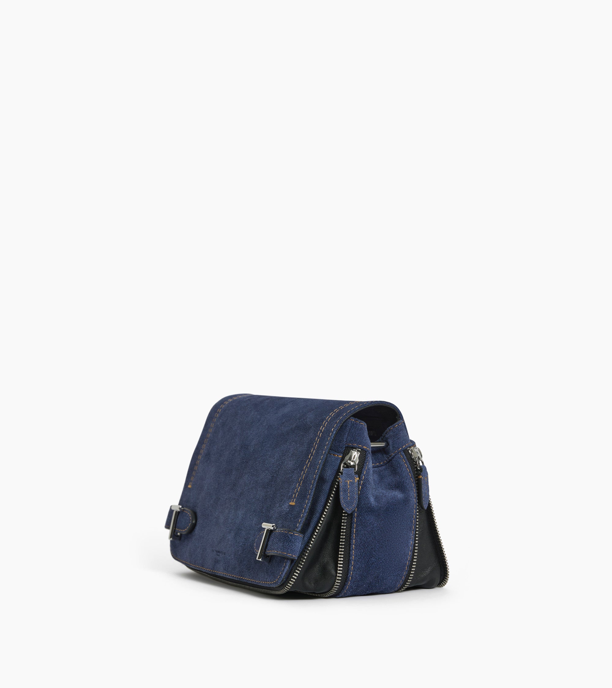 Simone small shoulder bag in denim-effect suede leather