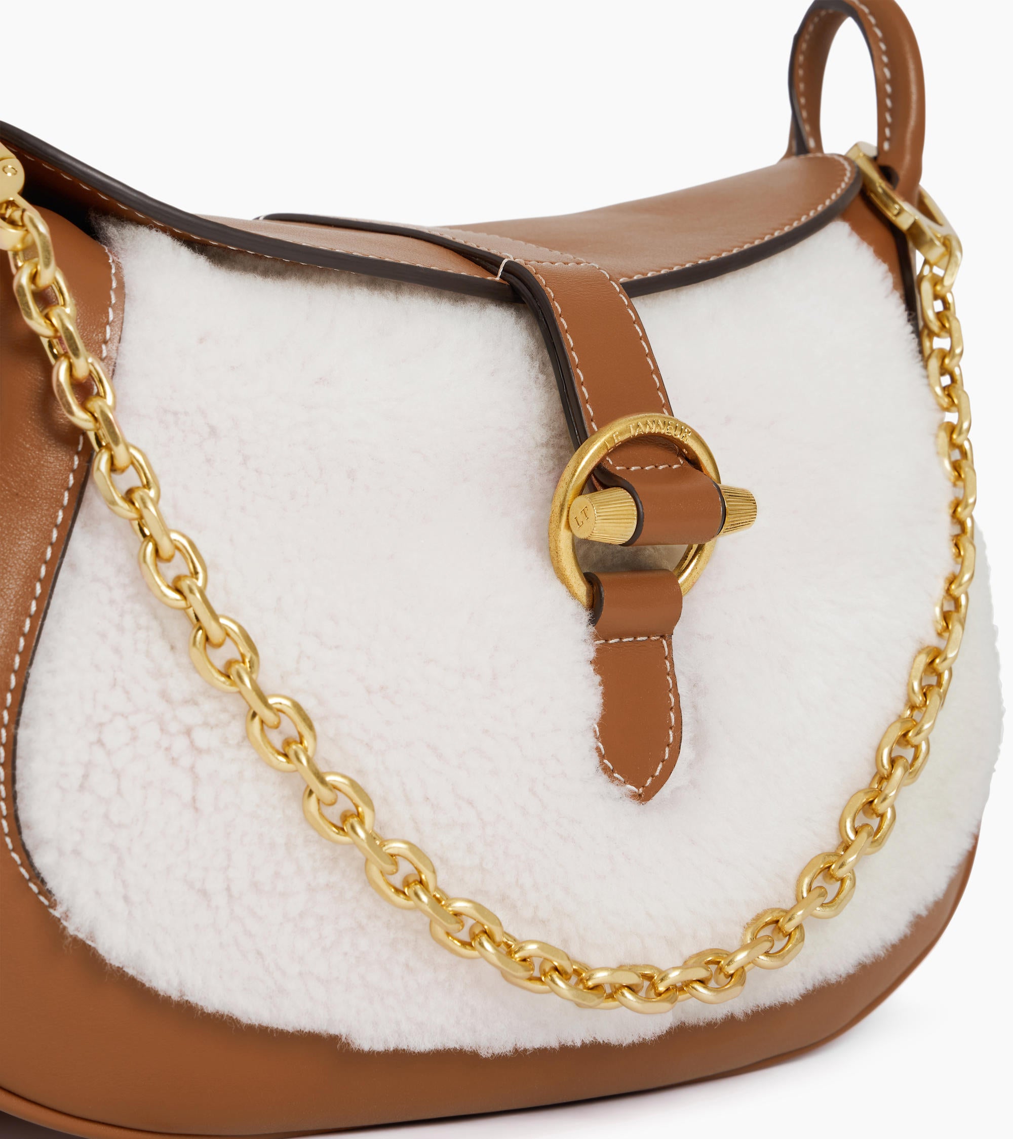 Pia small shoulder bag in smooth leather and reversed sheepskin