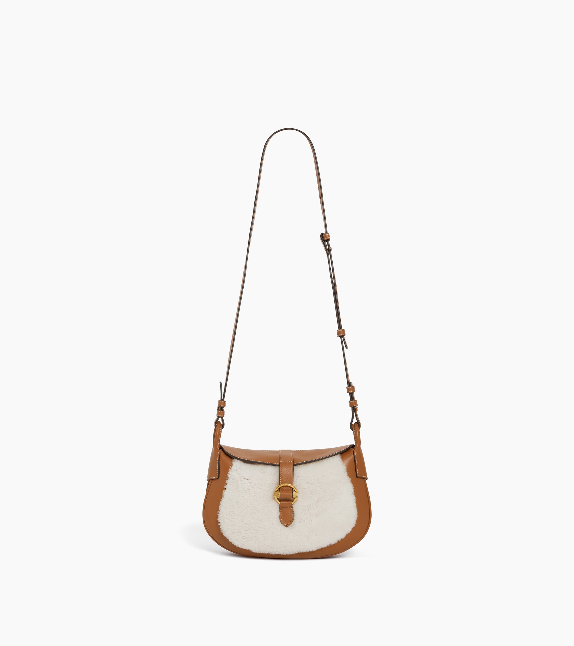 Pia small shoulder bag in smooth leather and reversed sheepskin