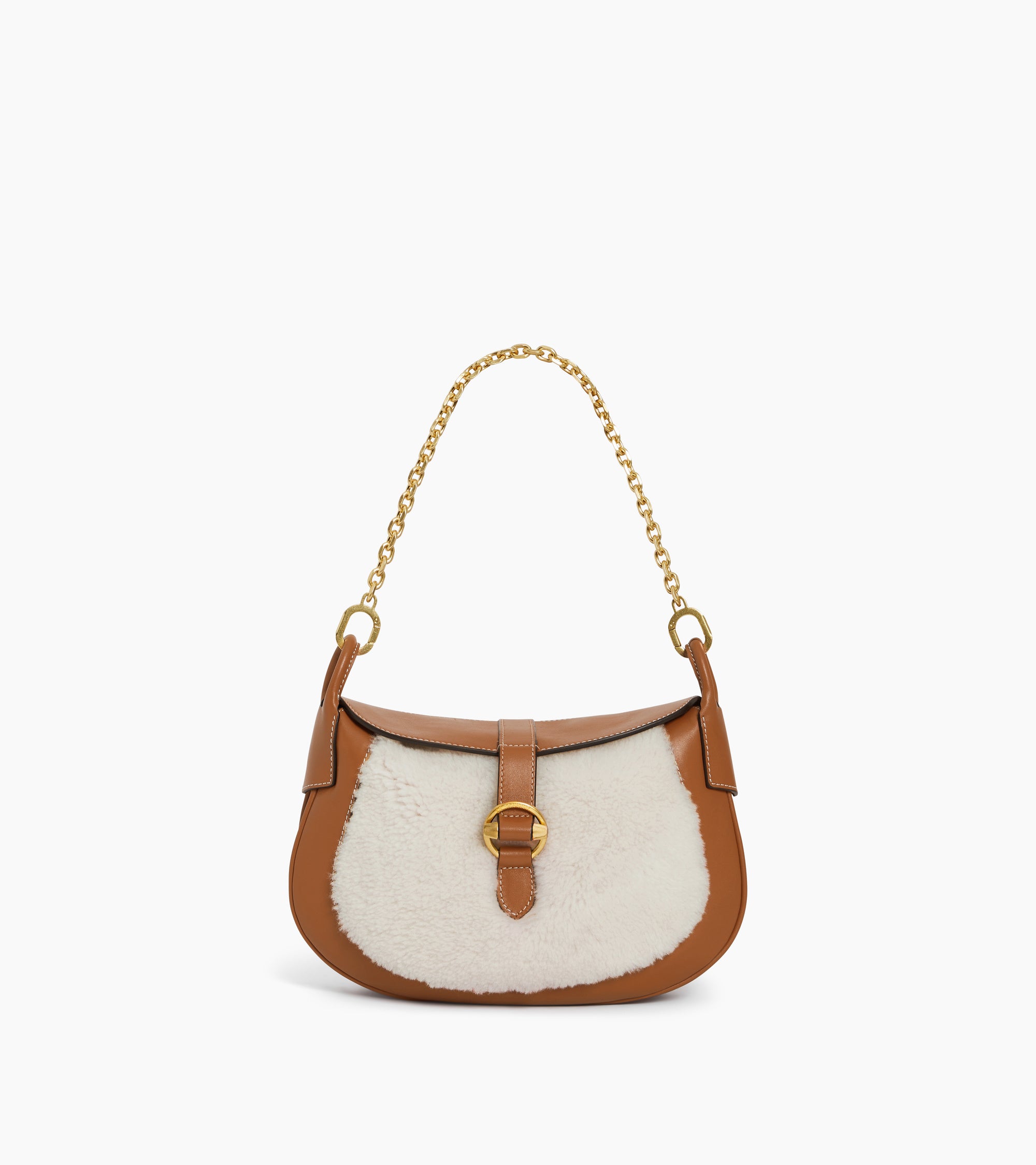 Pia small shoulder bag in smooth leather and reversed sheepskin