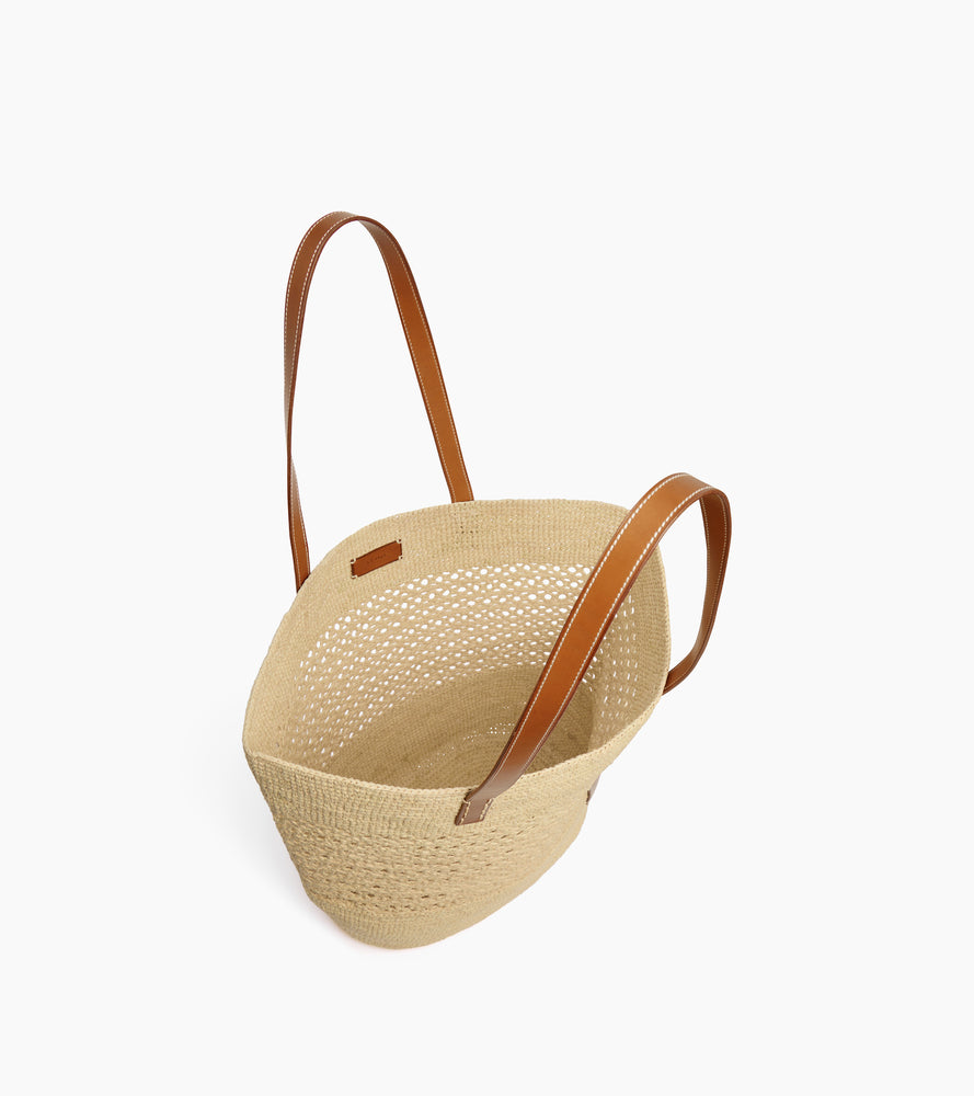 Le Nattier large tote bag in raffia and plant-based leather