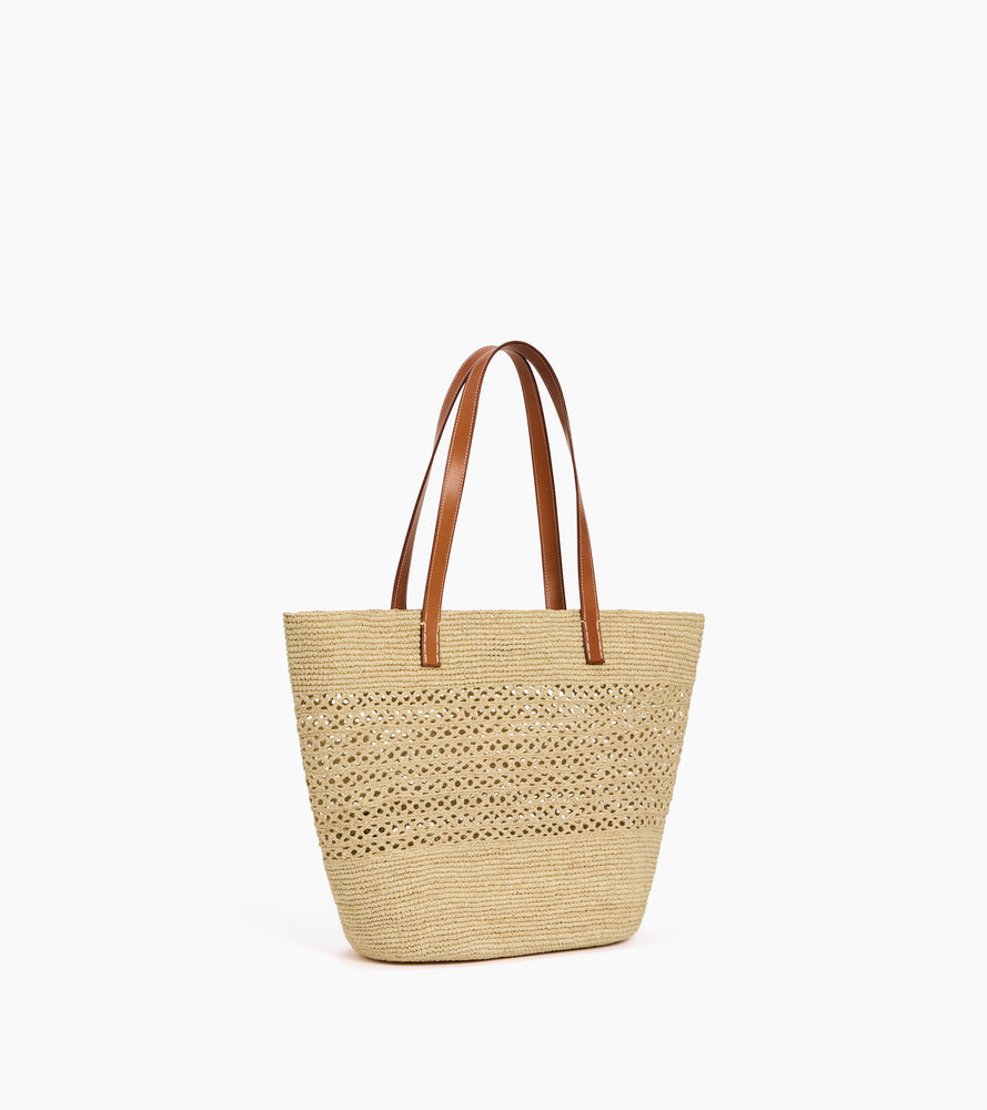 Le Nattier large tote bag in raffia and plant-based leather