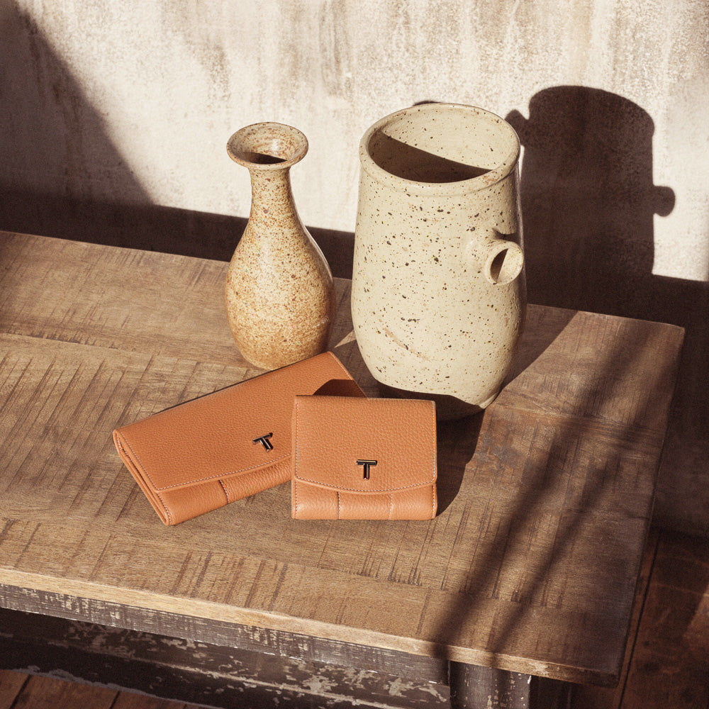 Large Romy flap wallet in grained leather