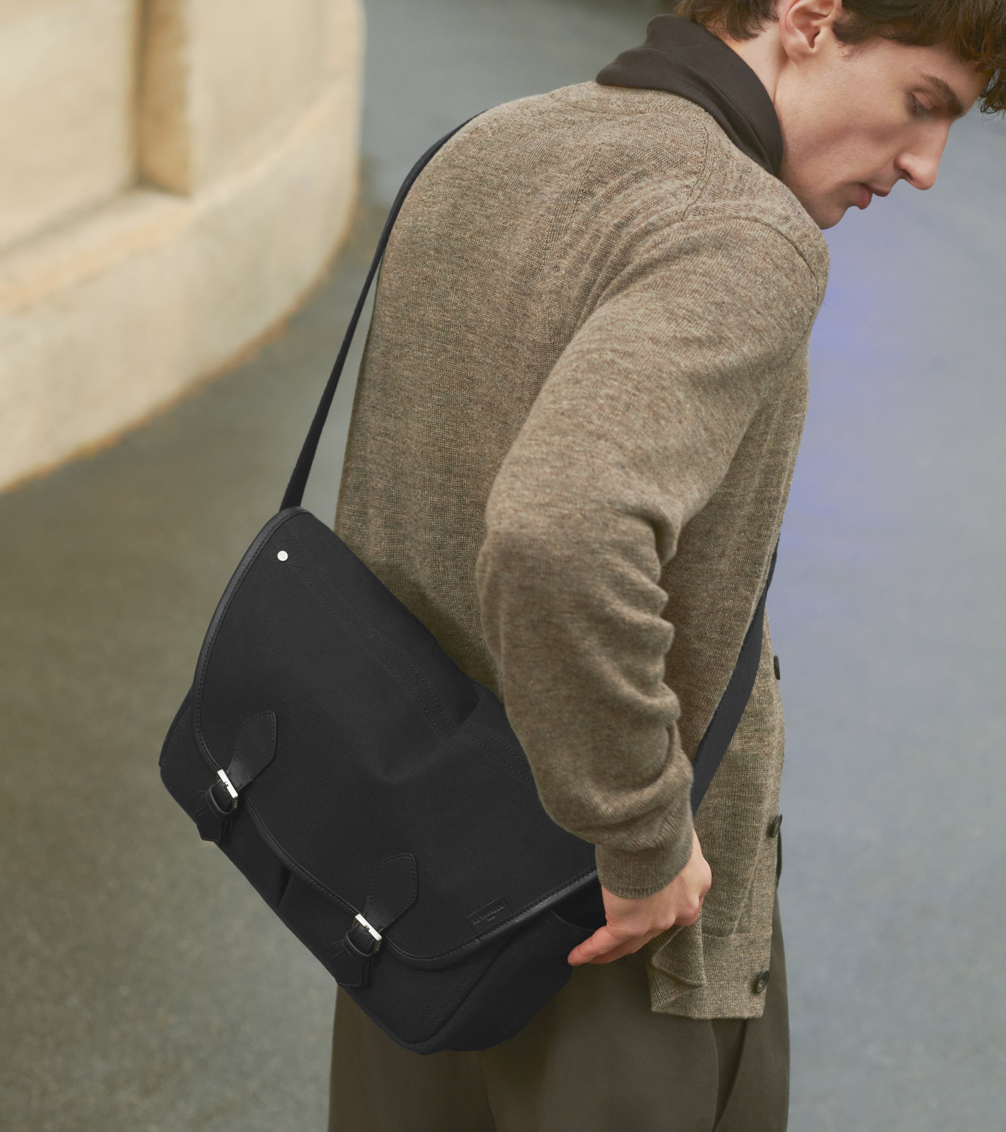 Solveig medium shoulder bag in cotton canvas and smooth leather