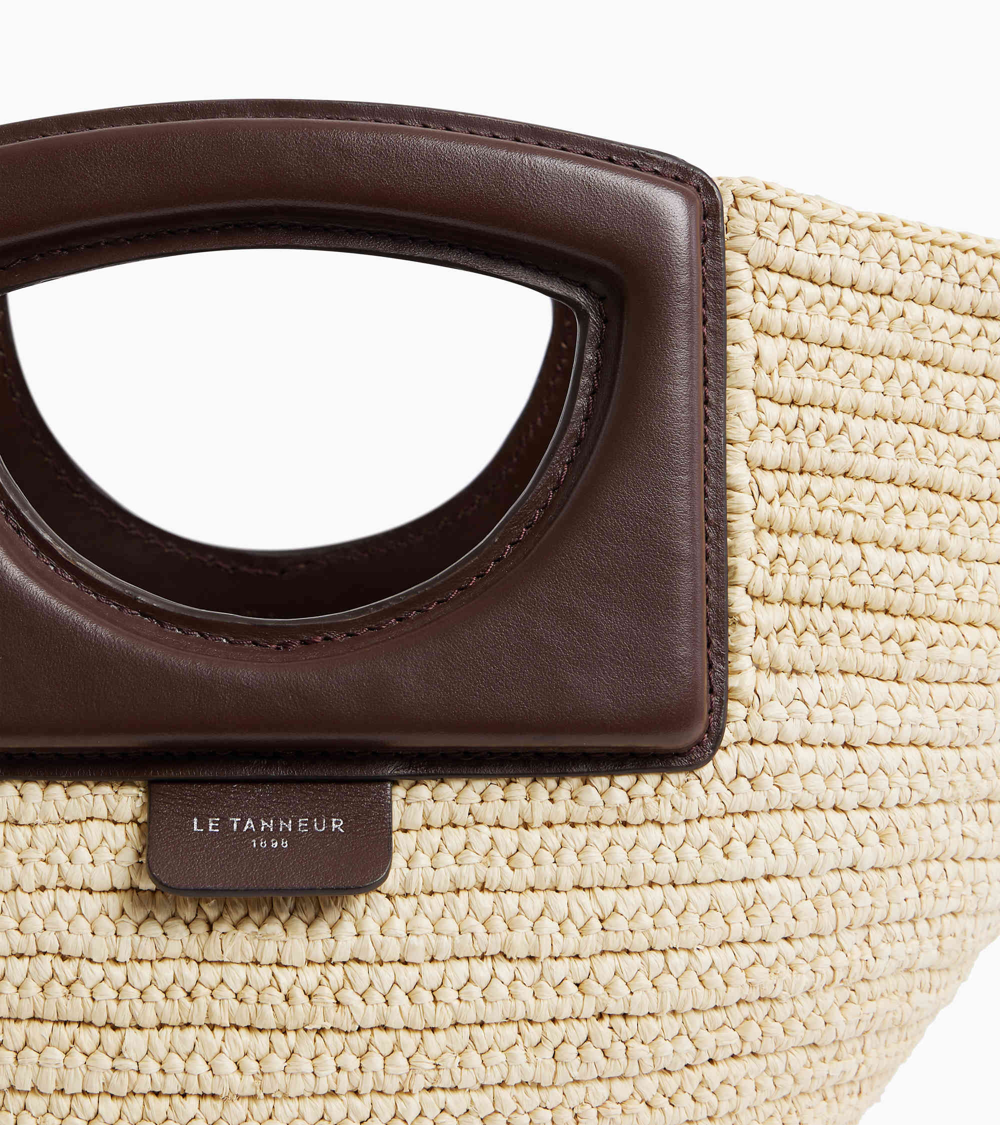 Small handbag in natural raffia and smooth vegetable leather