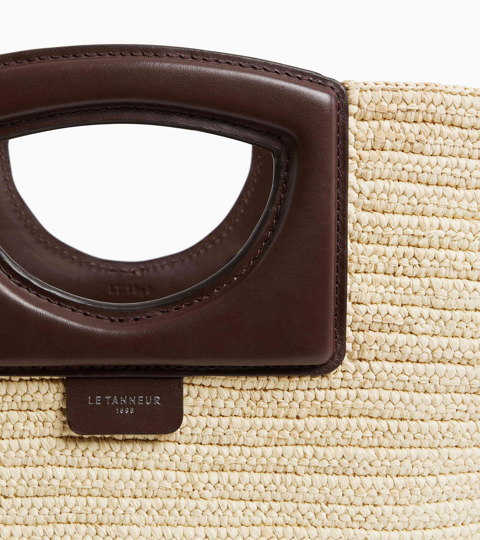 Large tote bag in natural raffia and smooth vegetable leather