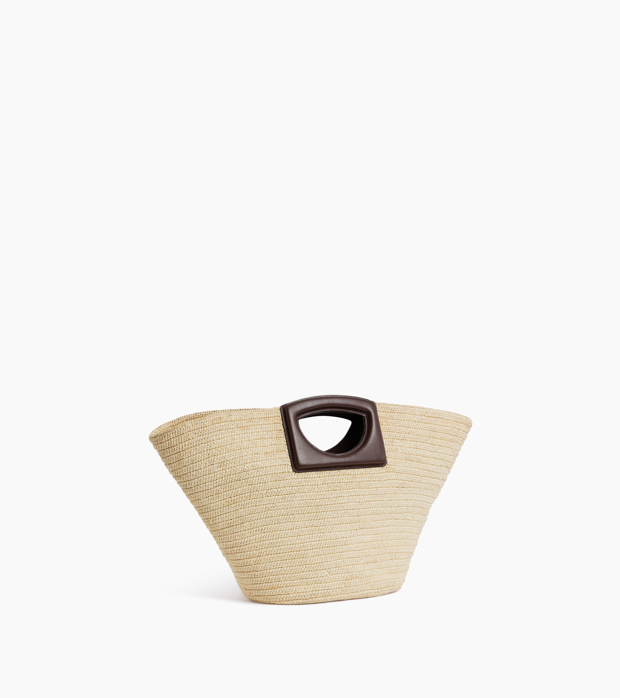 Large tote bag in natural raffia and smooth vegetable leather