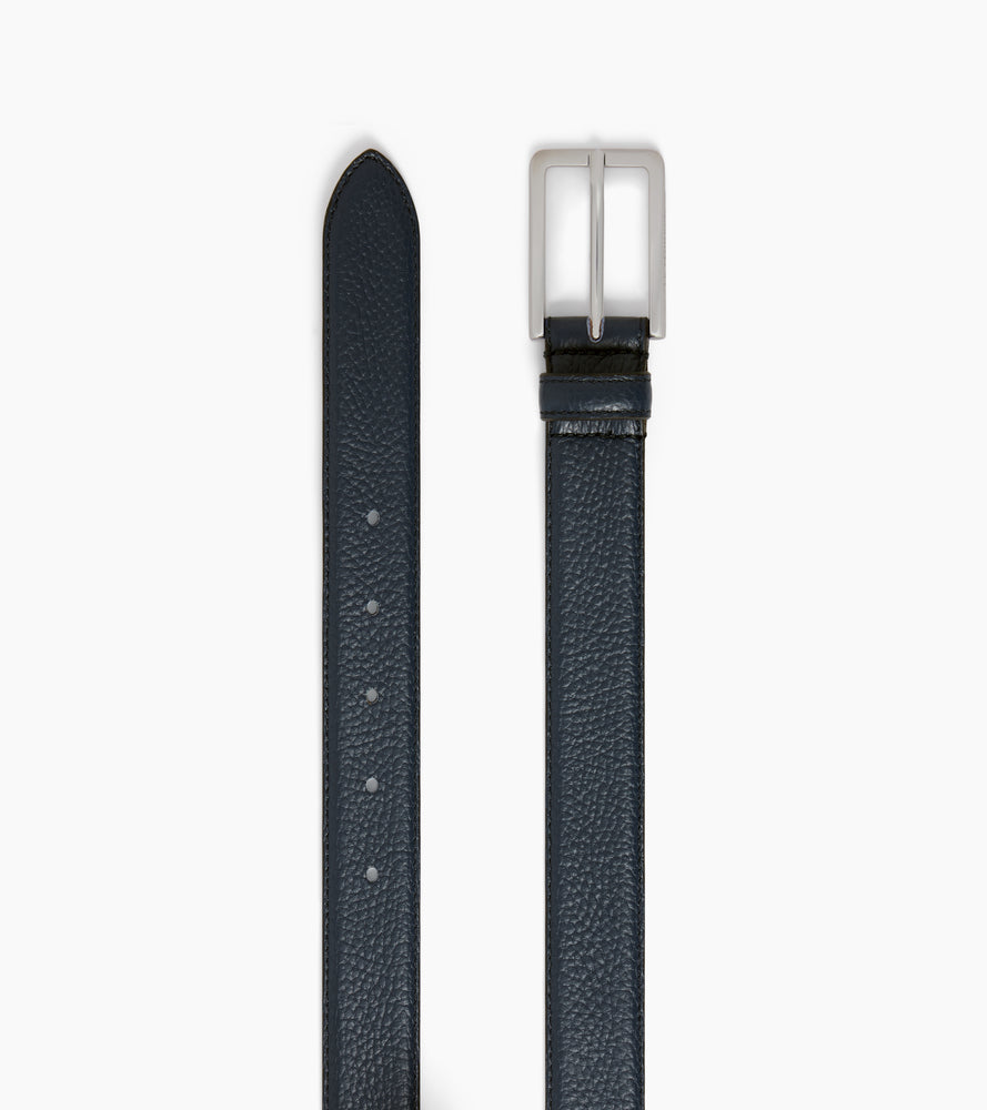Men's belt with rectangular buckle in grained leather