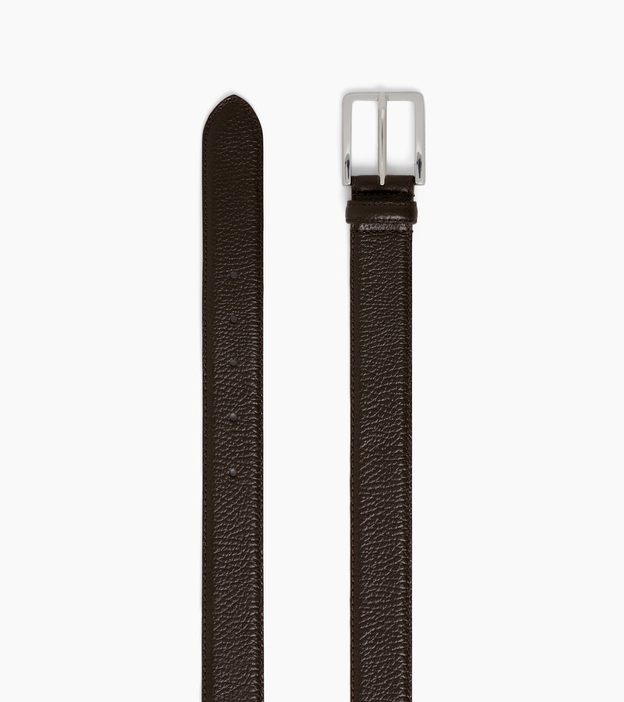 Men's belt with rectangular buckle in grained leather