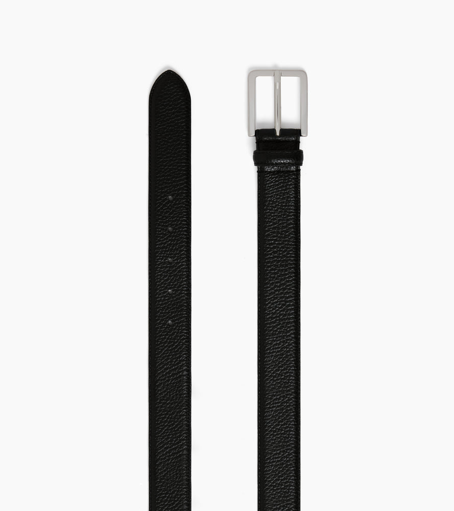 Men's belt with rectangular buckle in grained leather