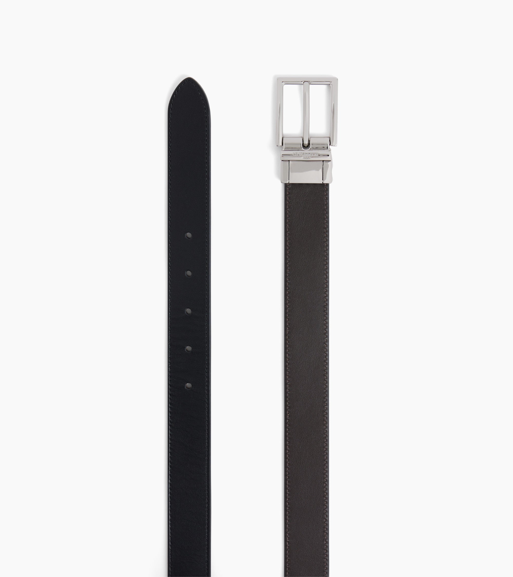 Reversible men's belt with rectangular buckle in smooth leather