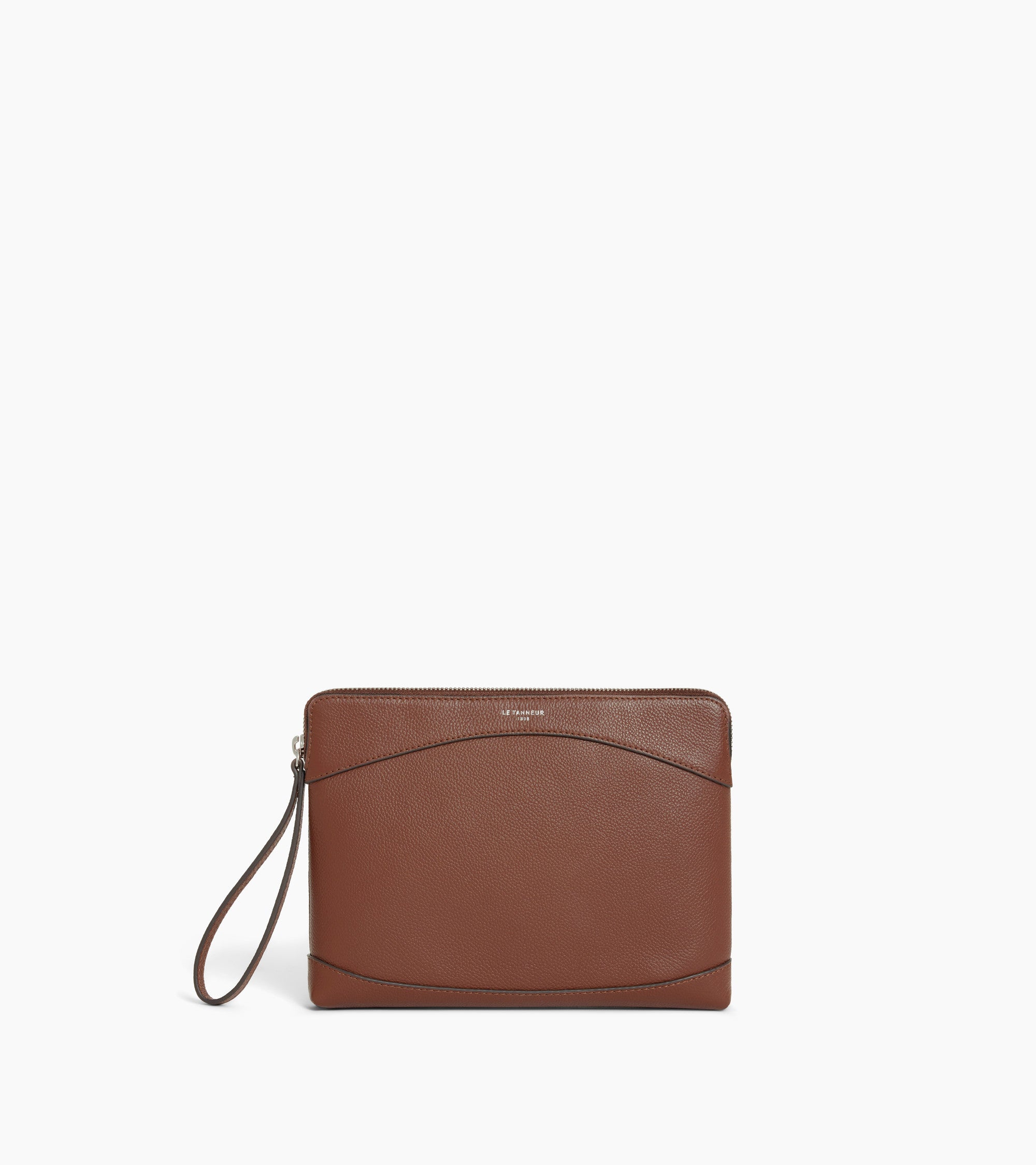 Zipped grained leather pouch