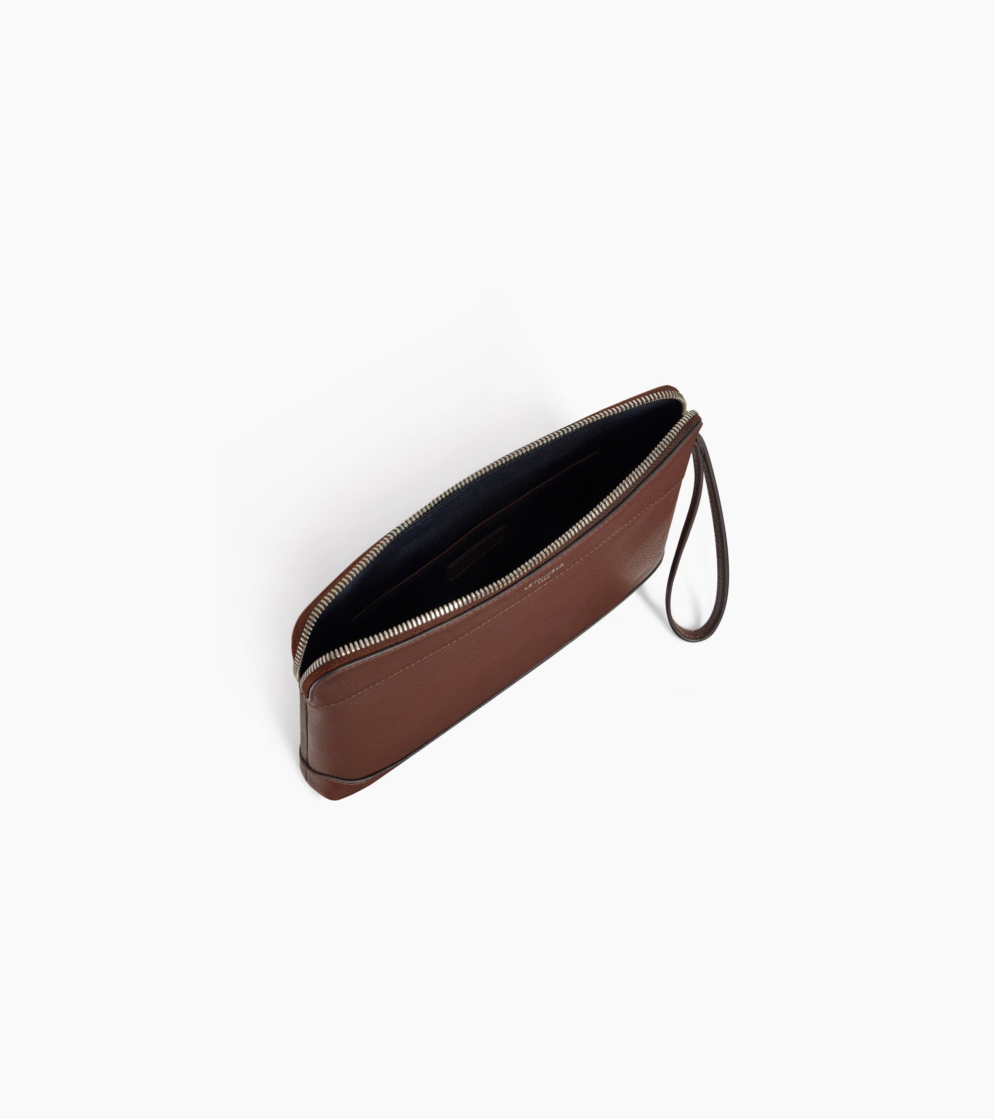Zipped grained leather pouch