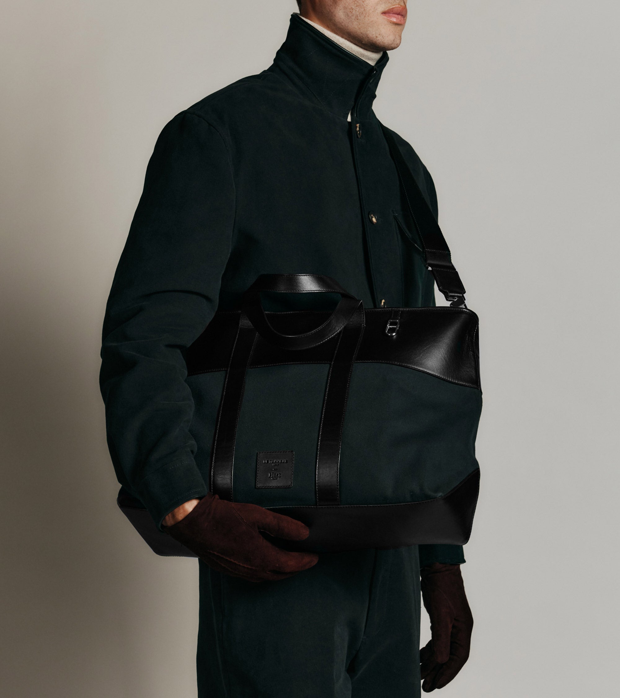 Le Tanneur x HAST smooth leather and cotton canvas hand-carried tote bag