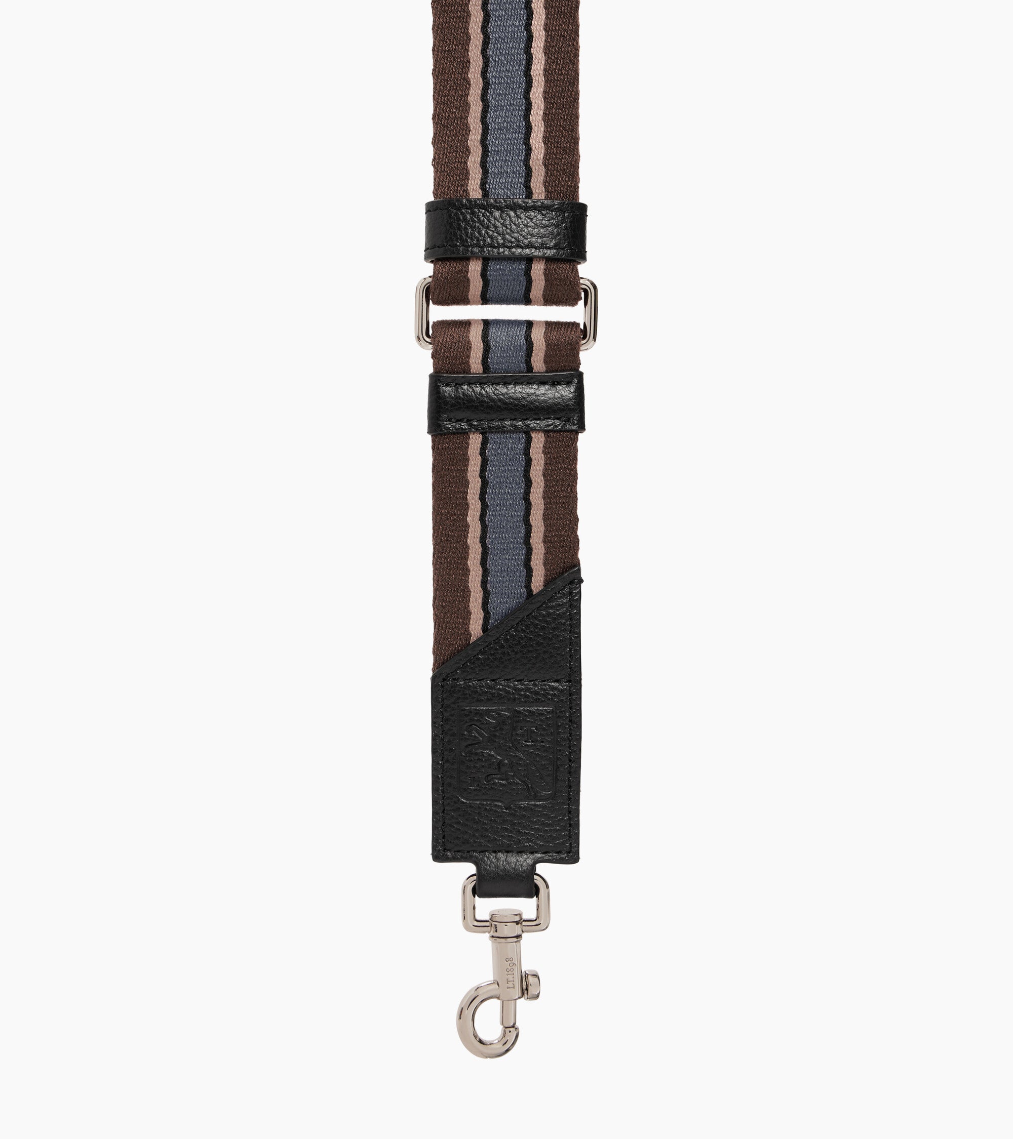 Adjustable striped shoulder strap.