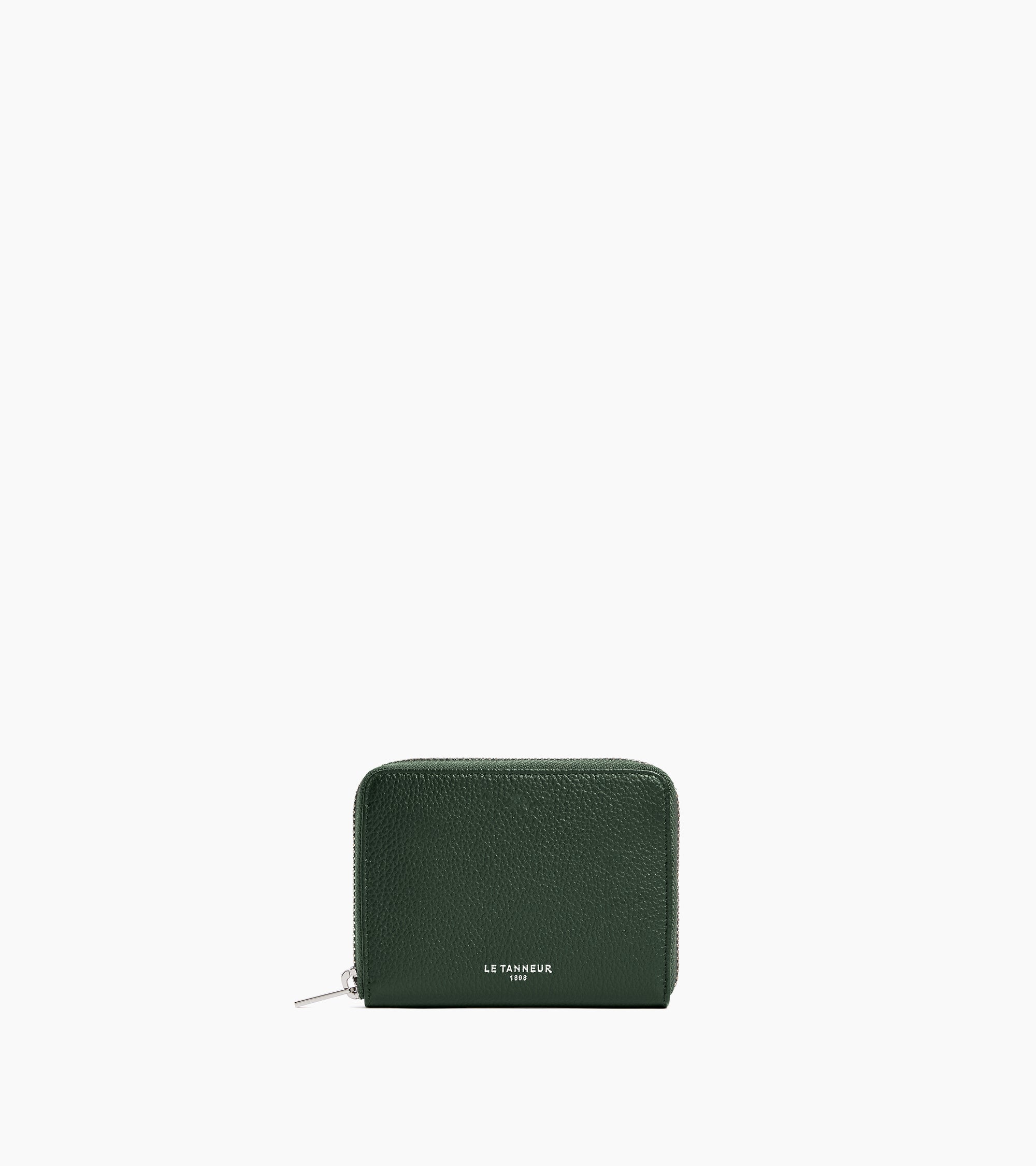 Albertine zipped coin purse with removable card holder in grained leather