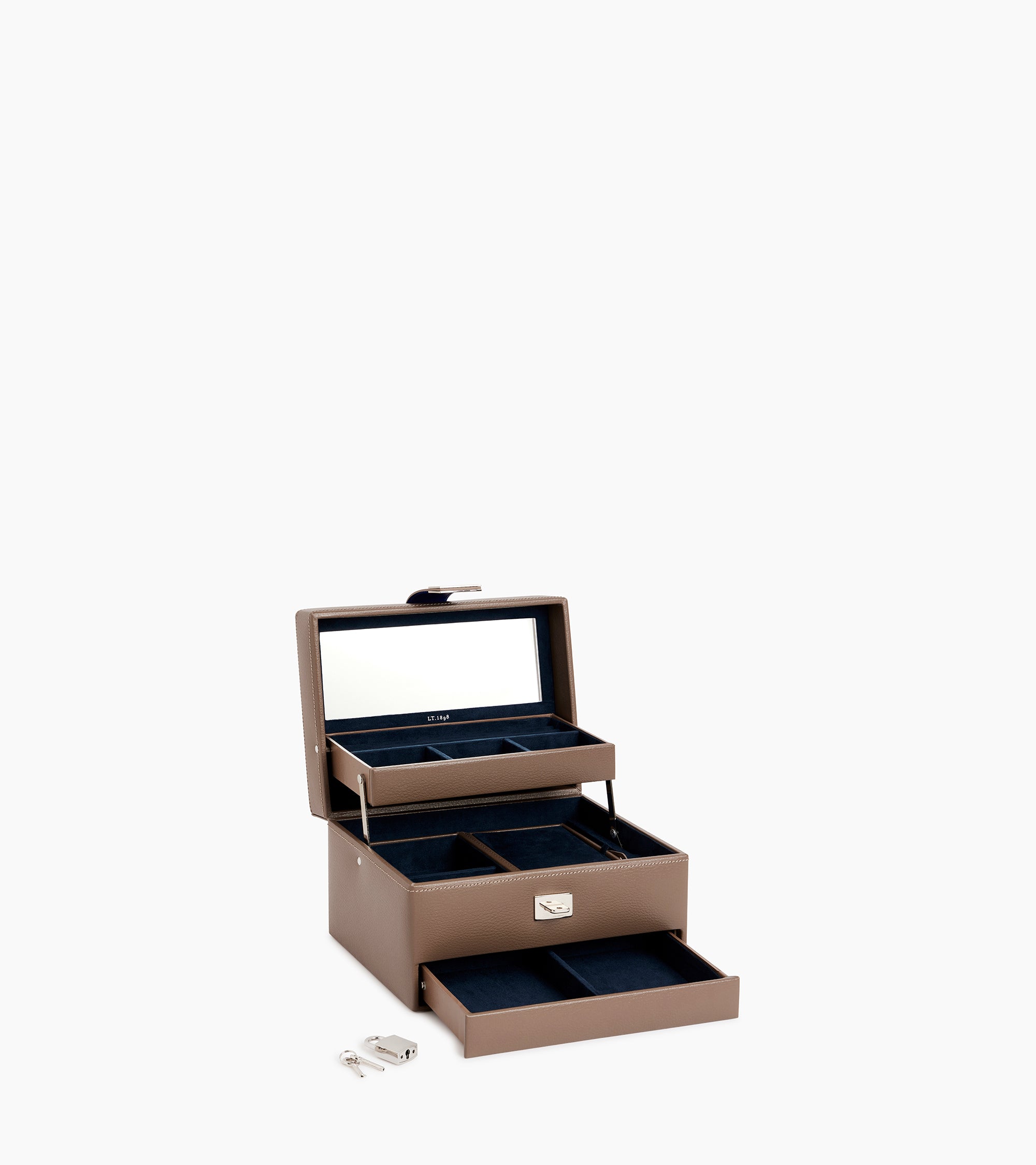 Medium automatic opening jewelry box in leather
