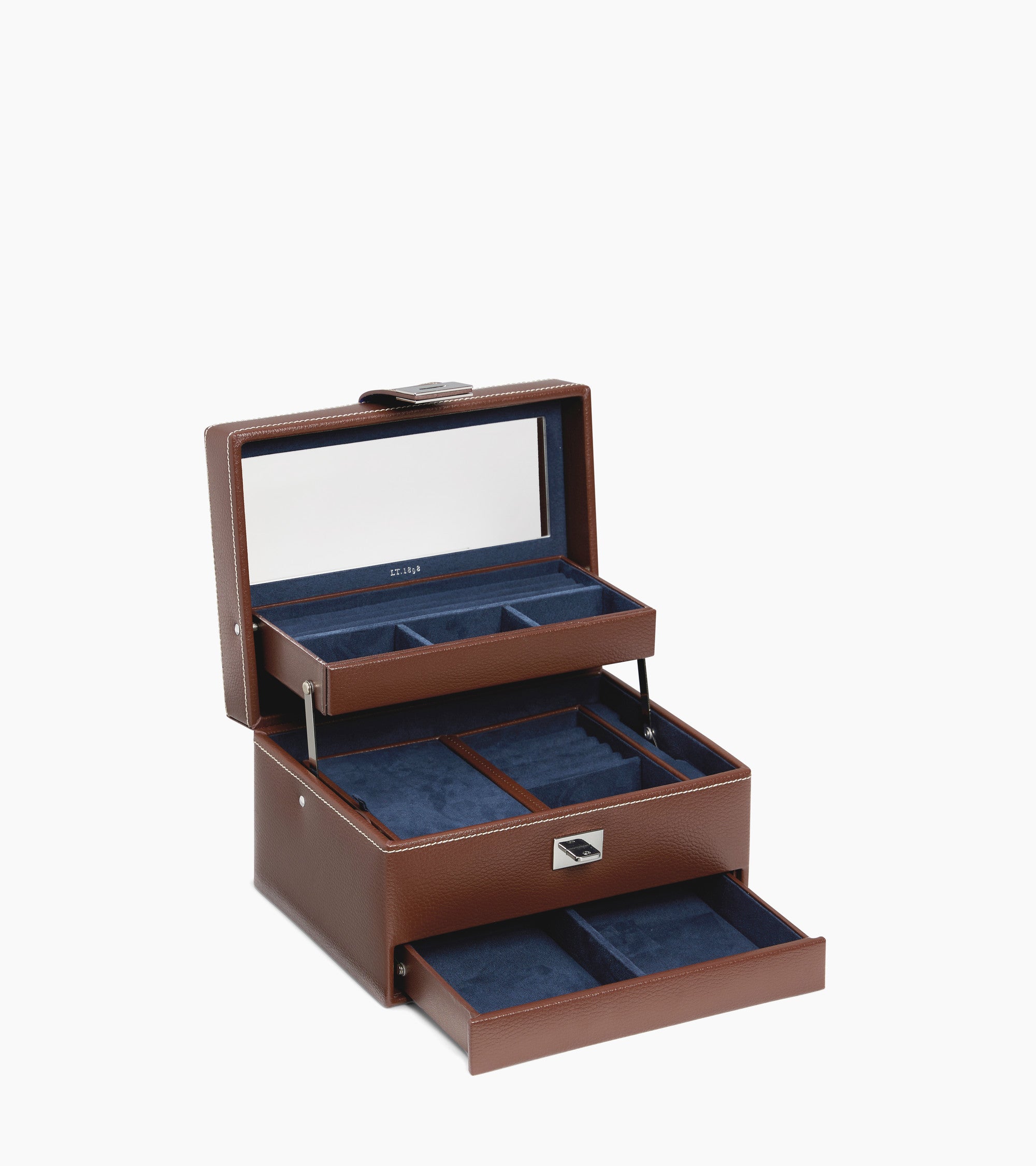 Medium automatic opening jewelry box in leather