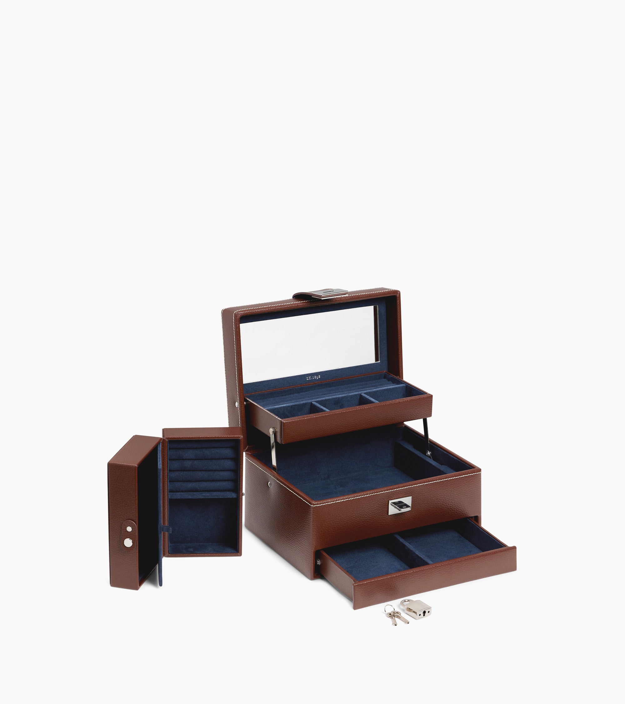 Medium automatic opening jewelry box in leather