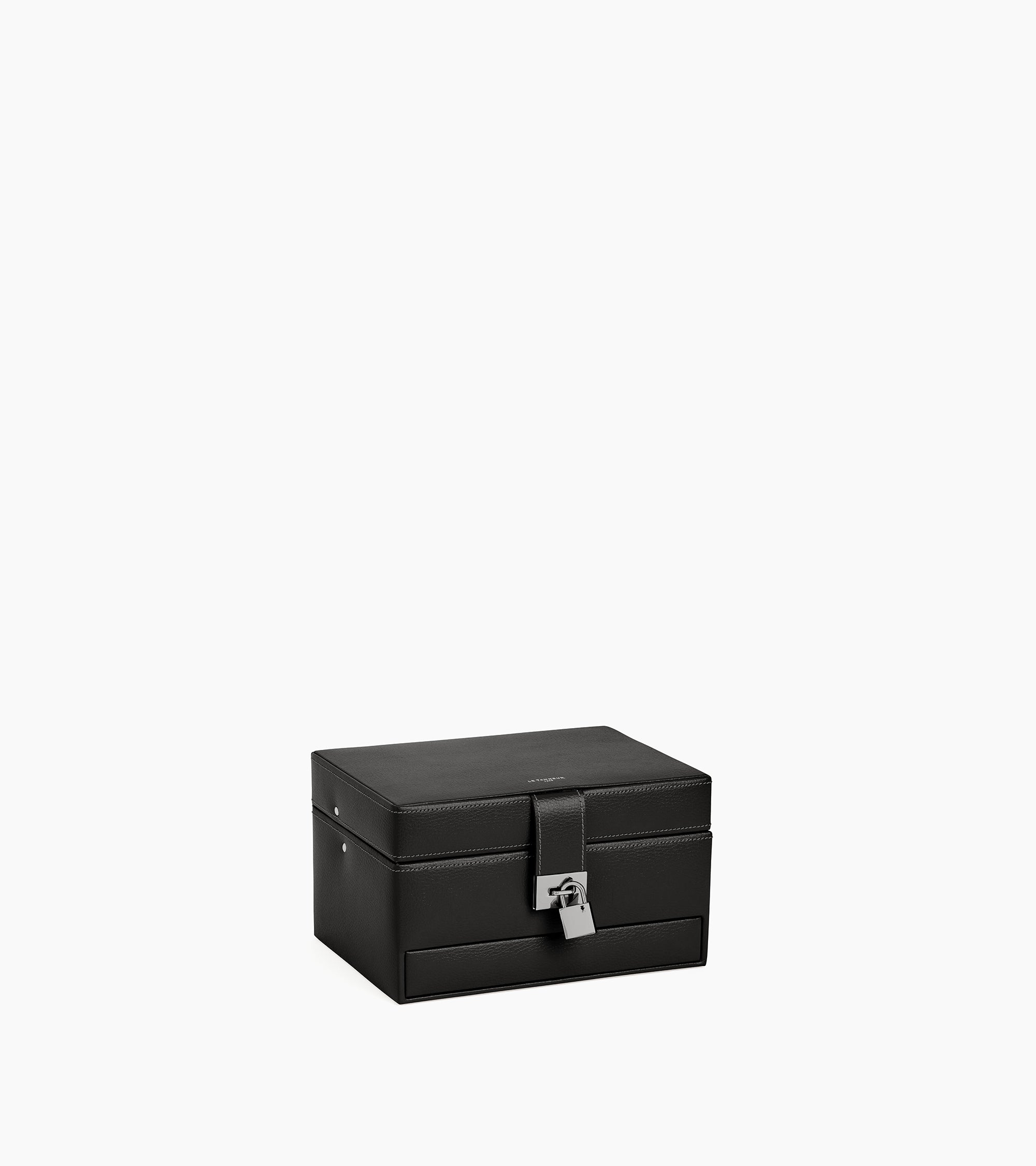 Medium automatic opening jewelry box in leather
