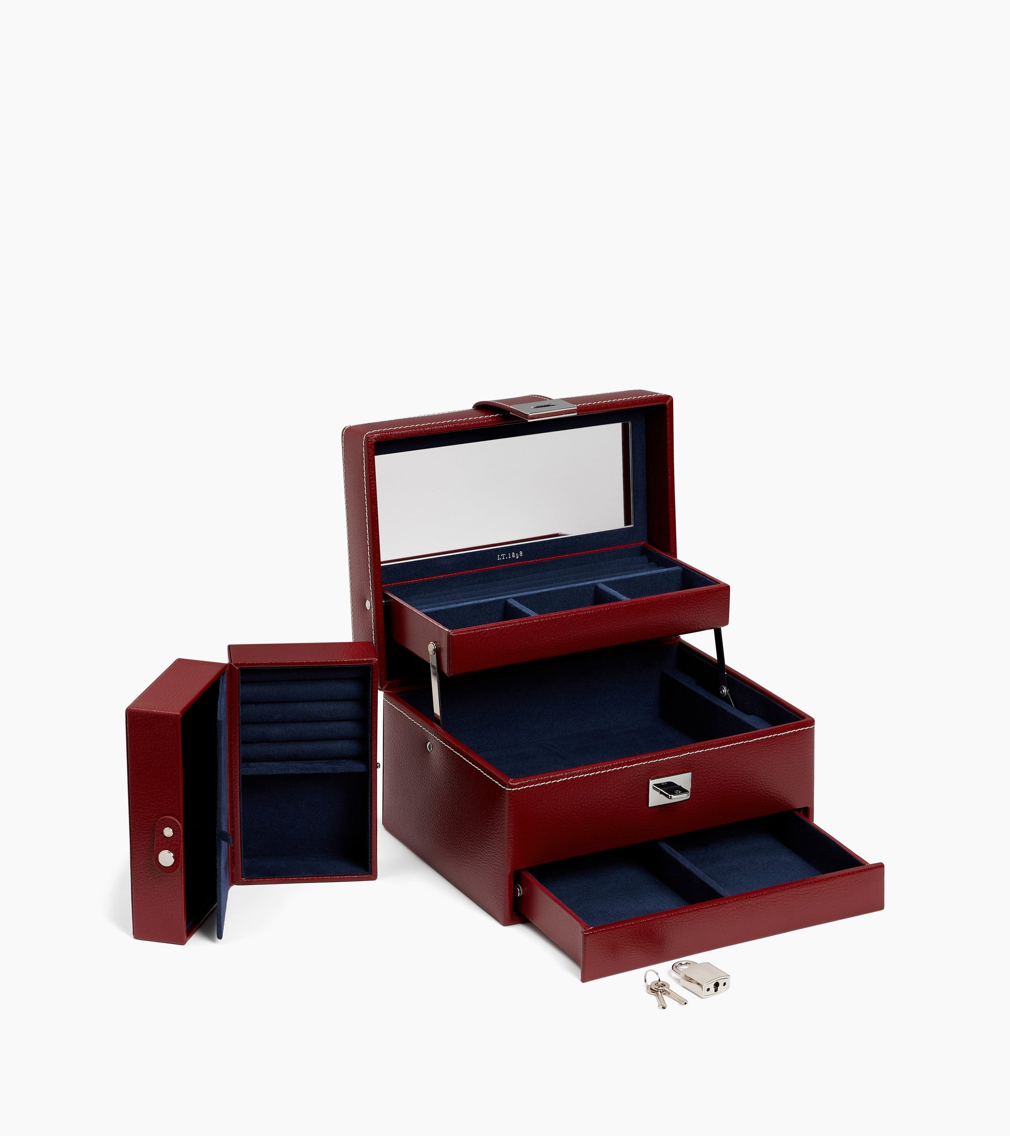 Medium automatic opening jewelry box in leather