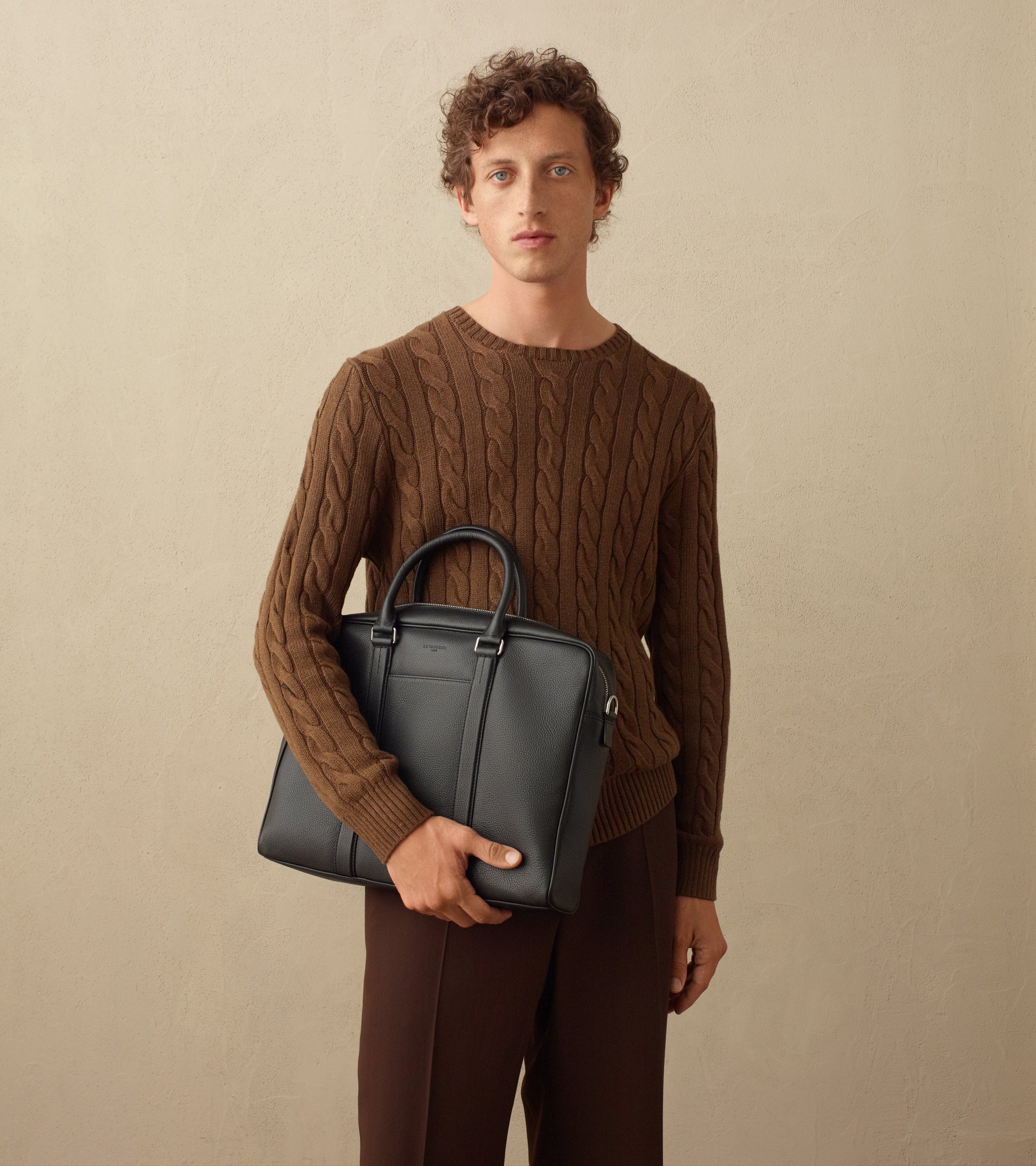 Charles 17" briefcase in grained leather medium size