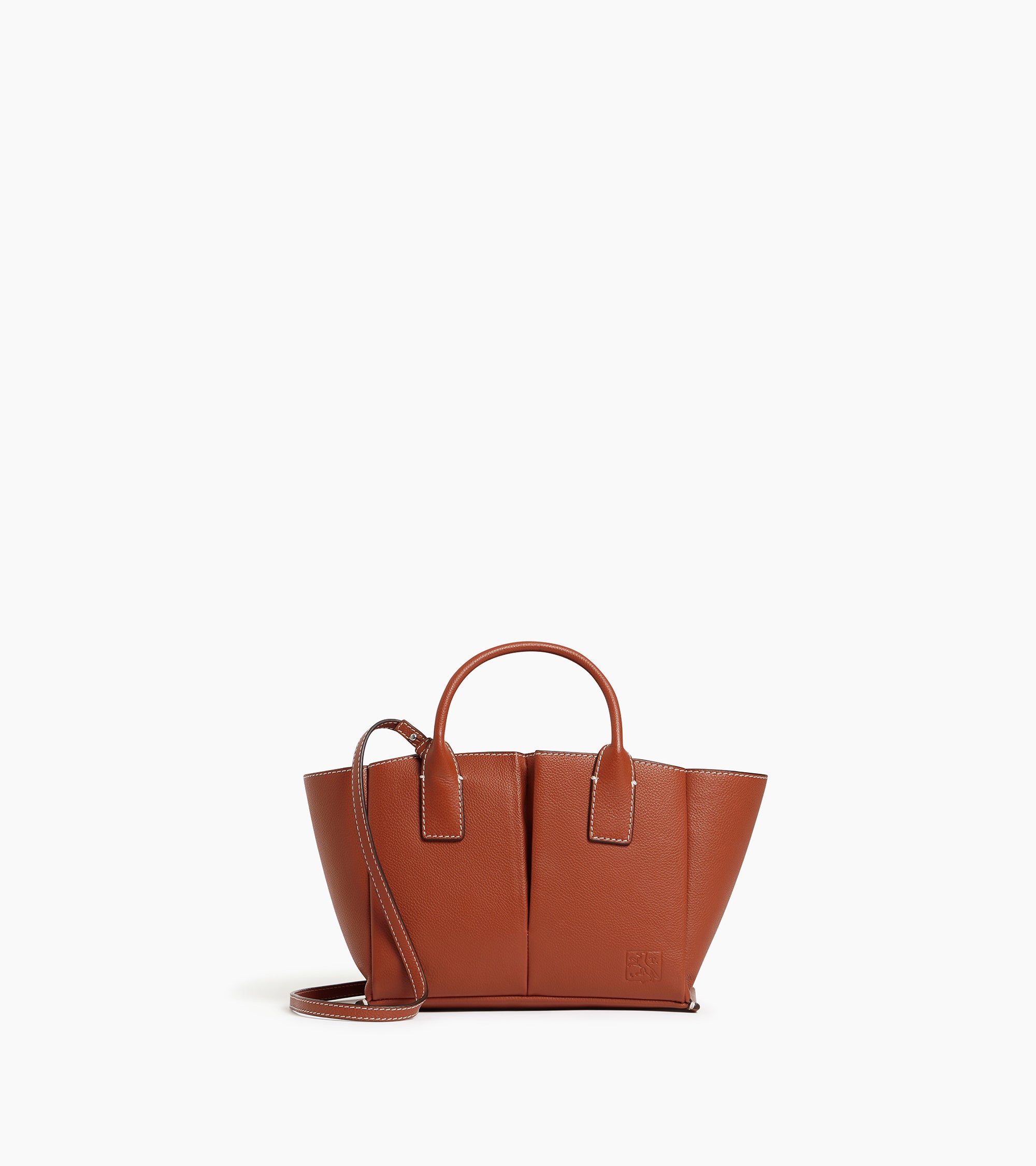 Elena small tote bag in grained leather Mahogany Brown