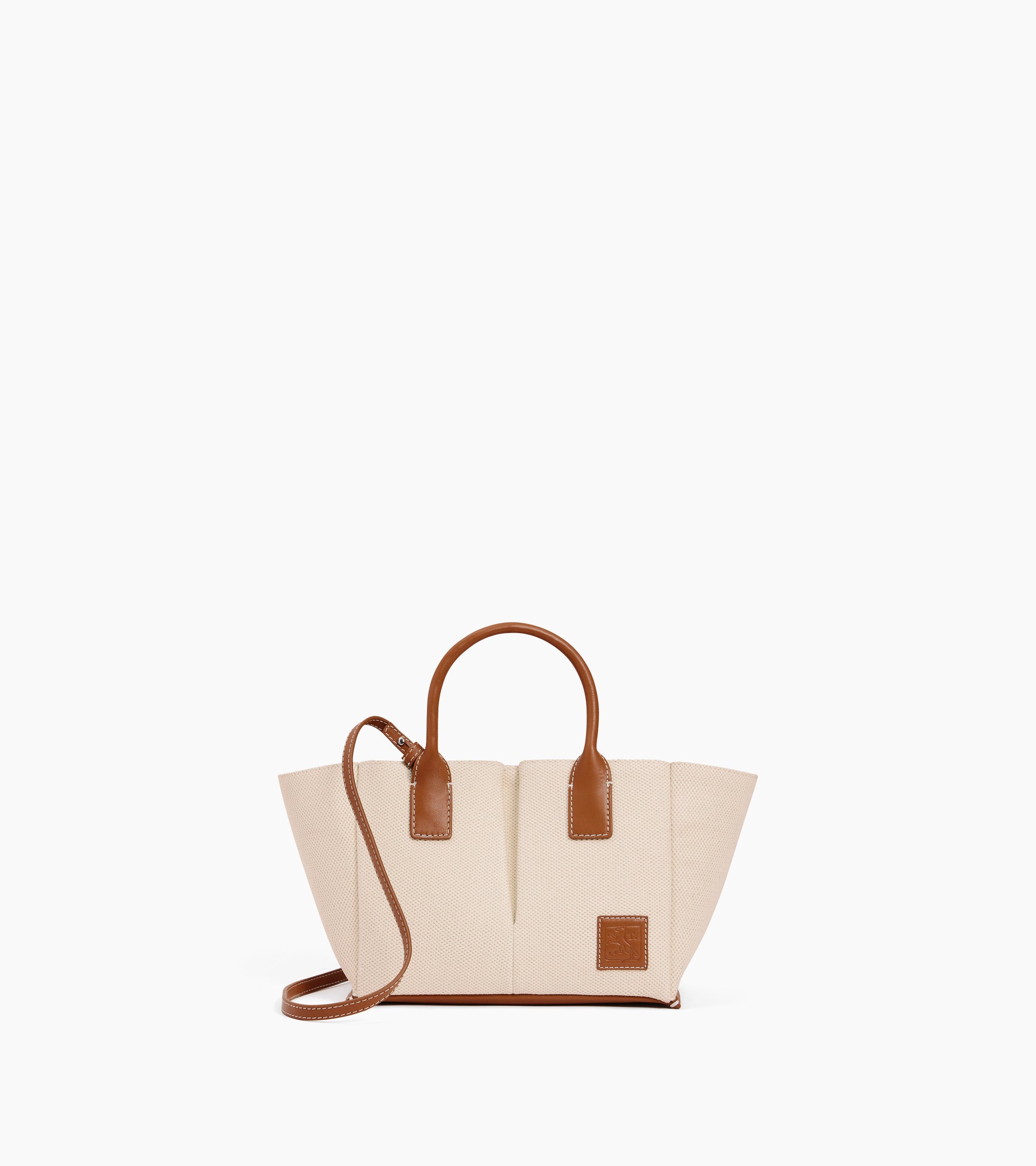Elena small handbag in cotton canvas and grained leather