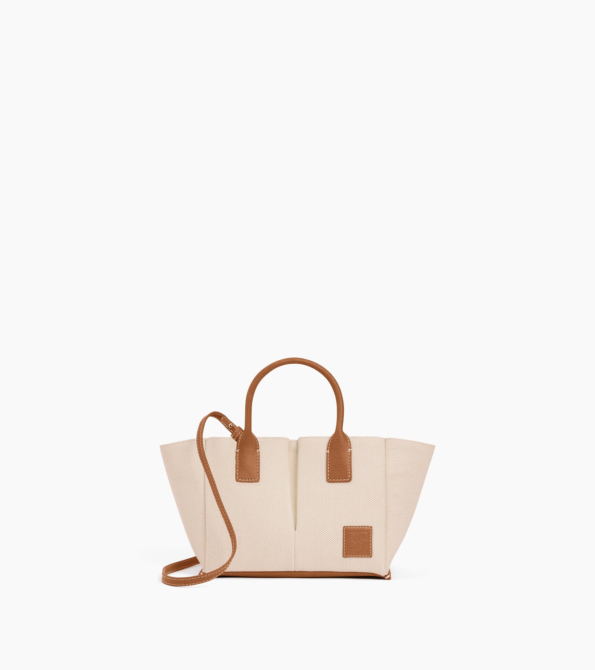 Elena small handbag in cotton canvas and grained leather