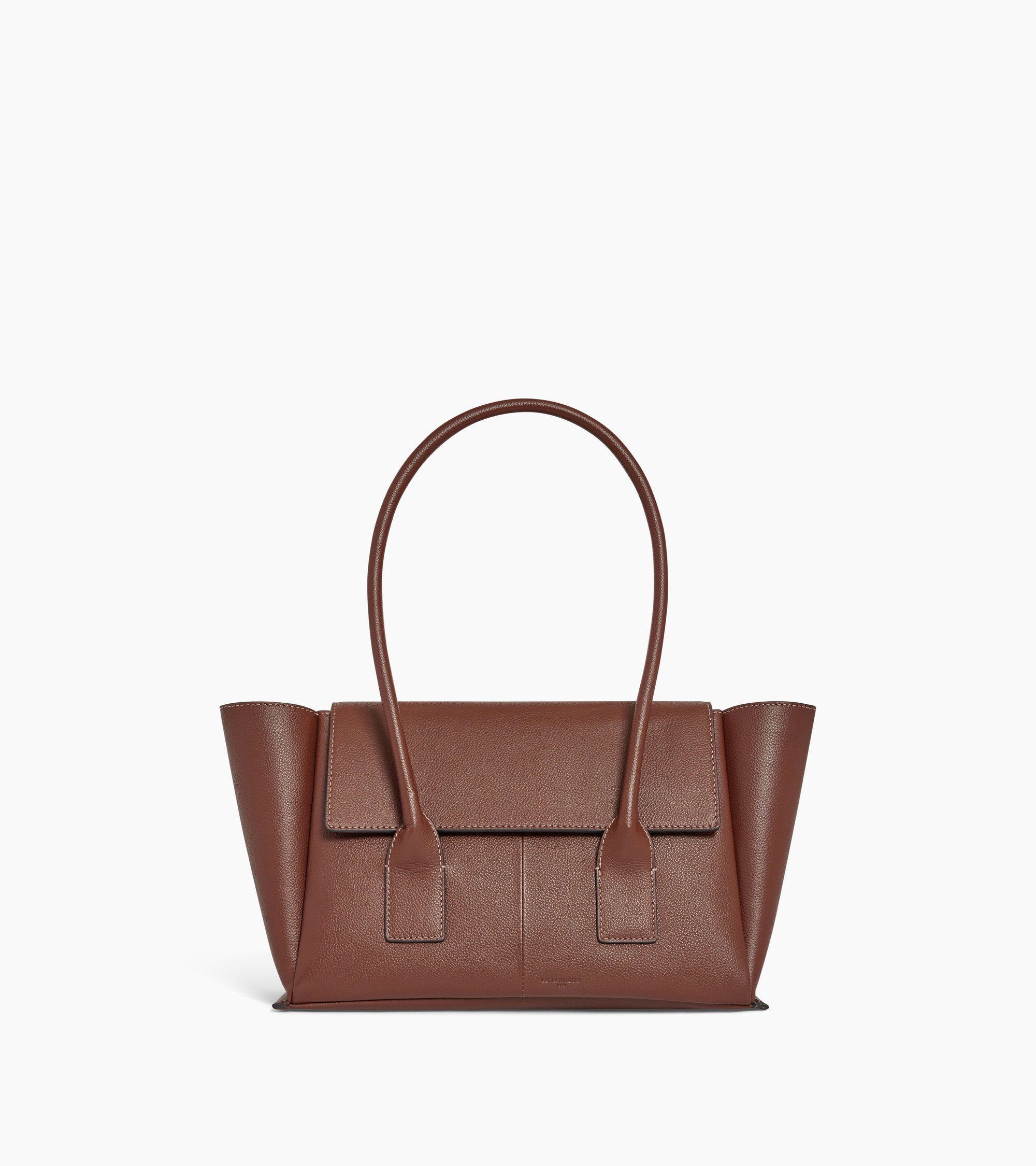 Elena medium tote bag with flap, in grained leather