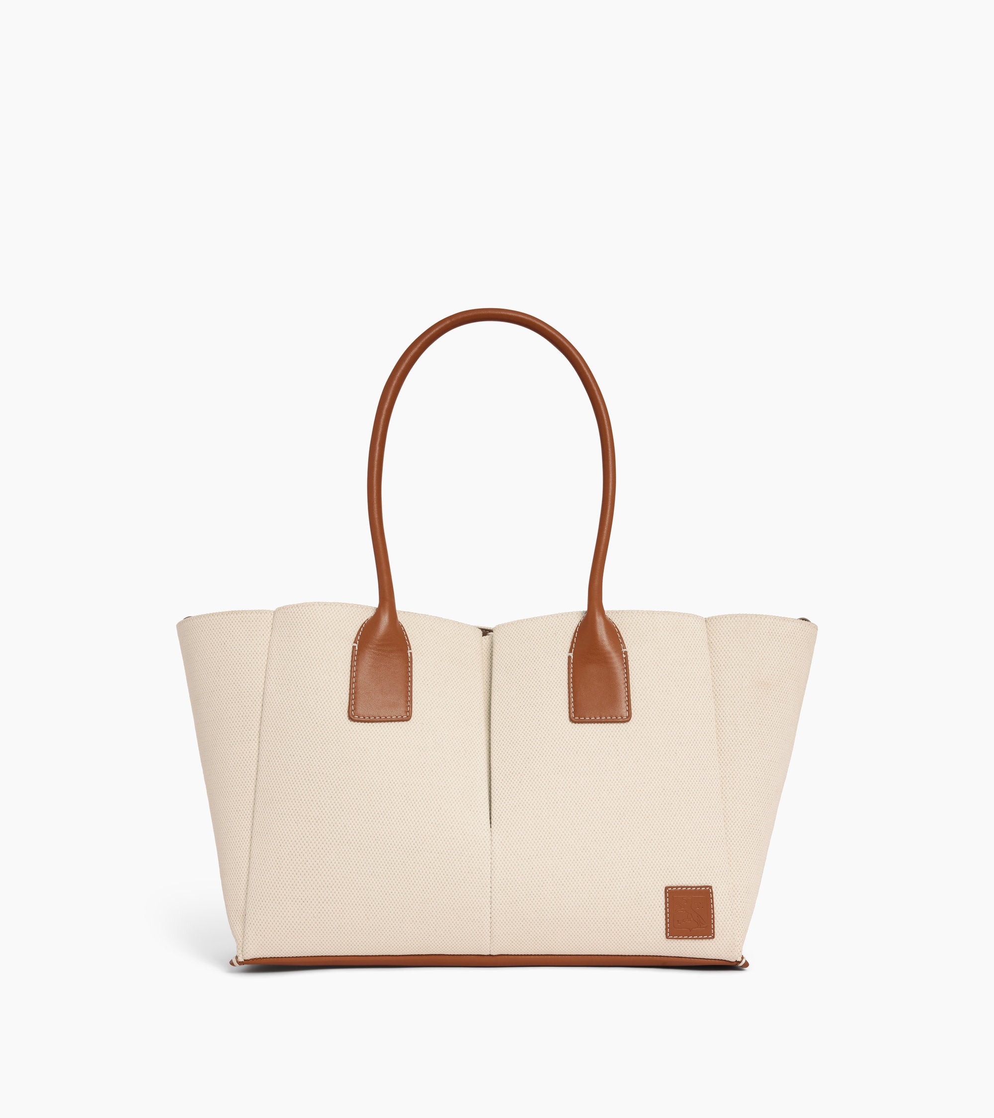 Elena large tote bag in cotton canvas and grained leather