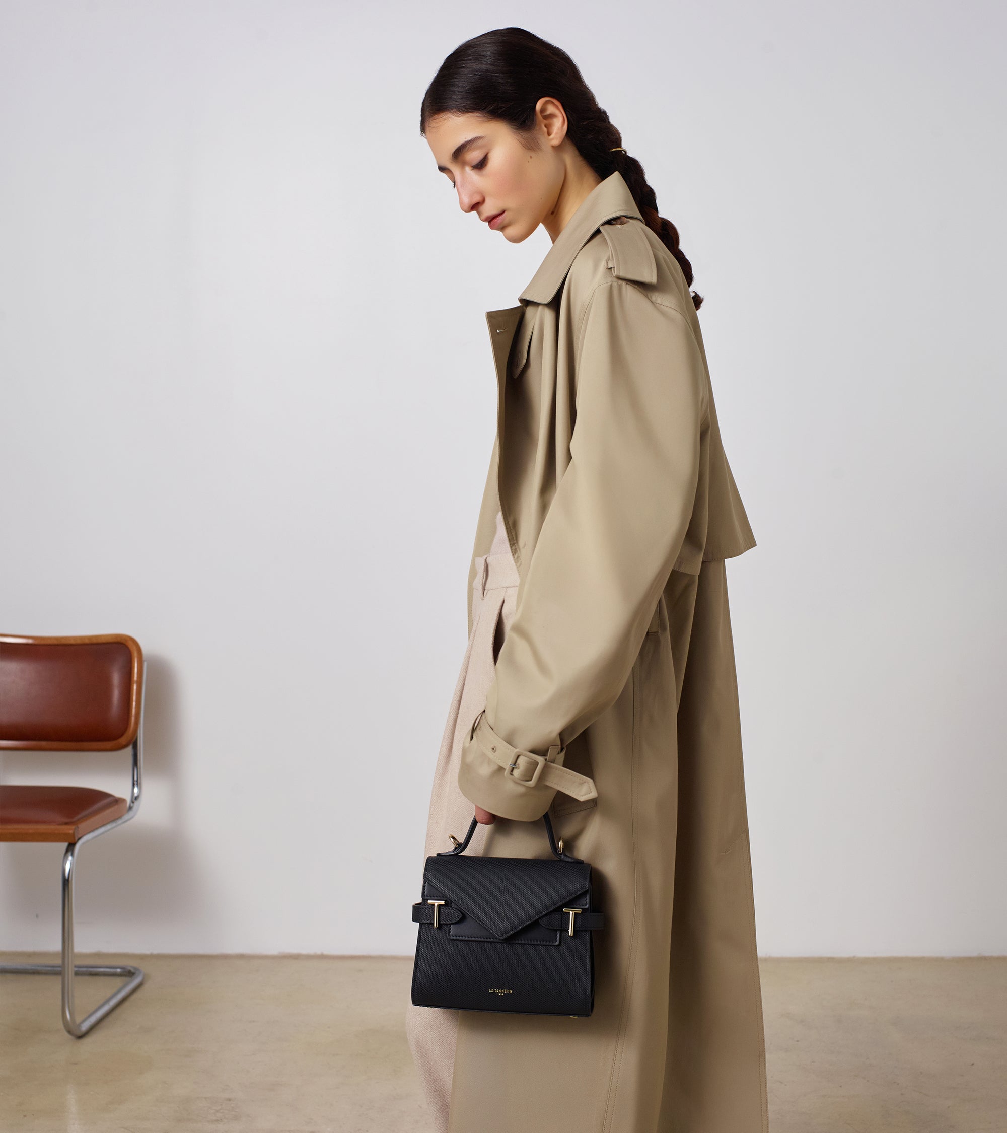 Emilie small handbag with double flap in T-signature leather