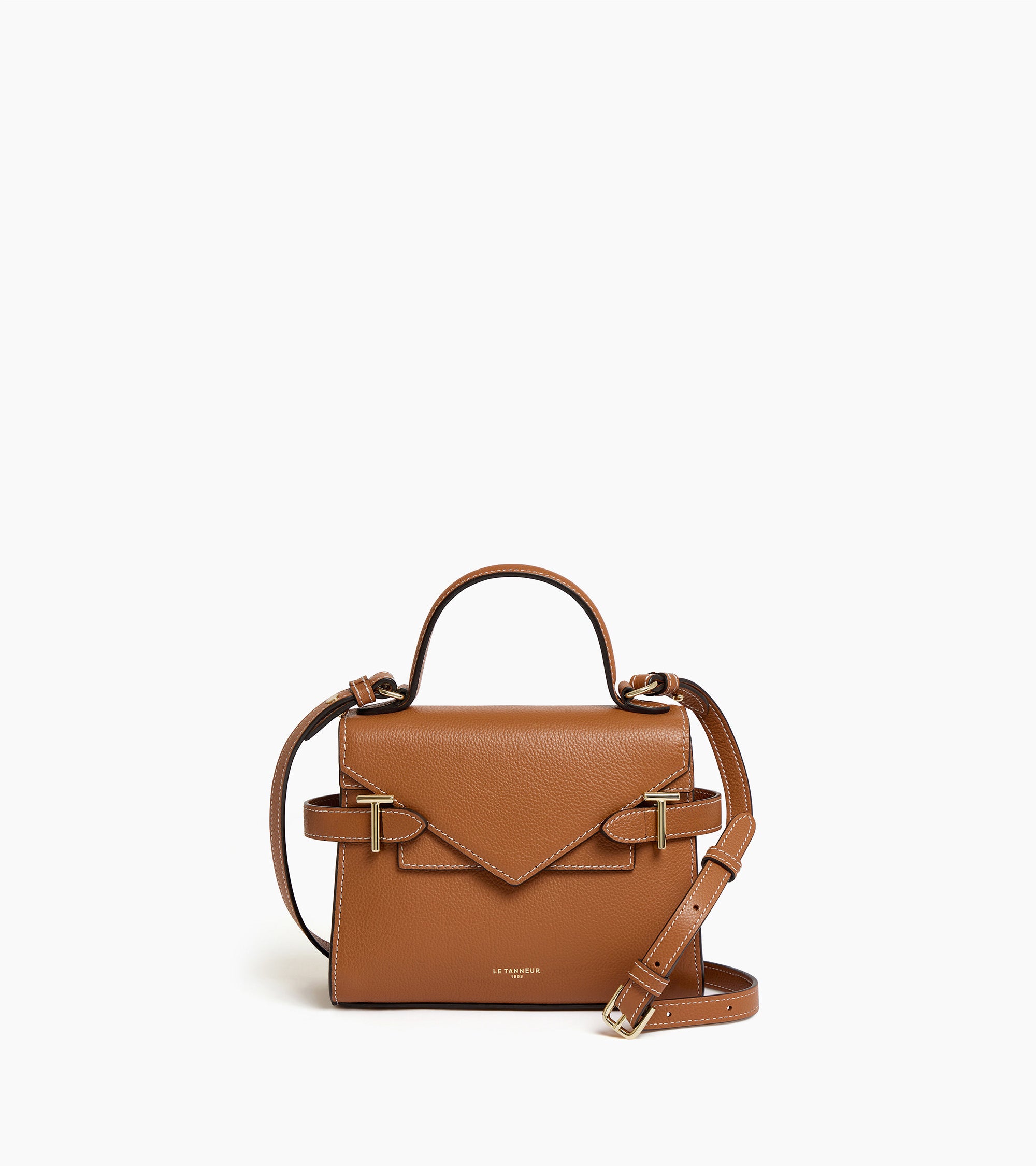 Emilie small handbag with double flap in grained leather