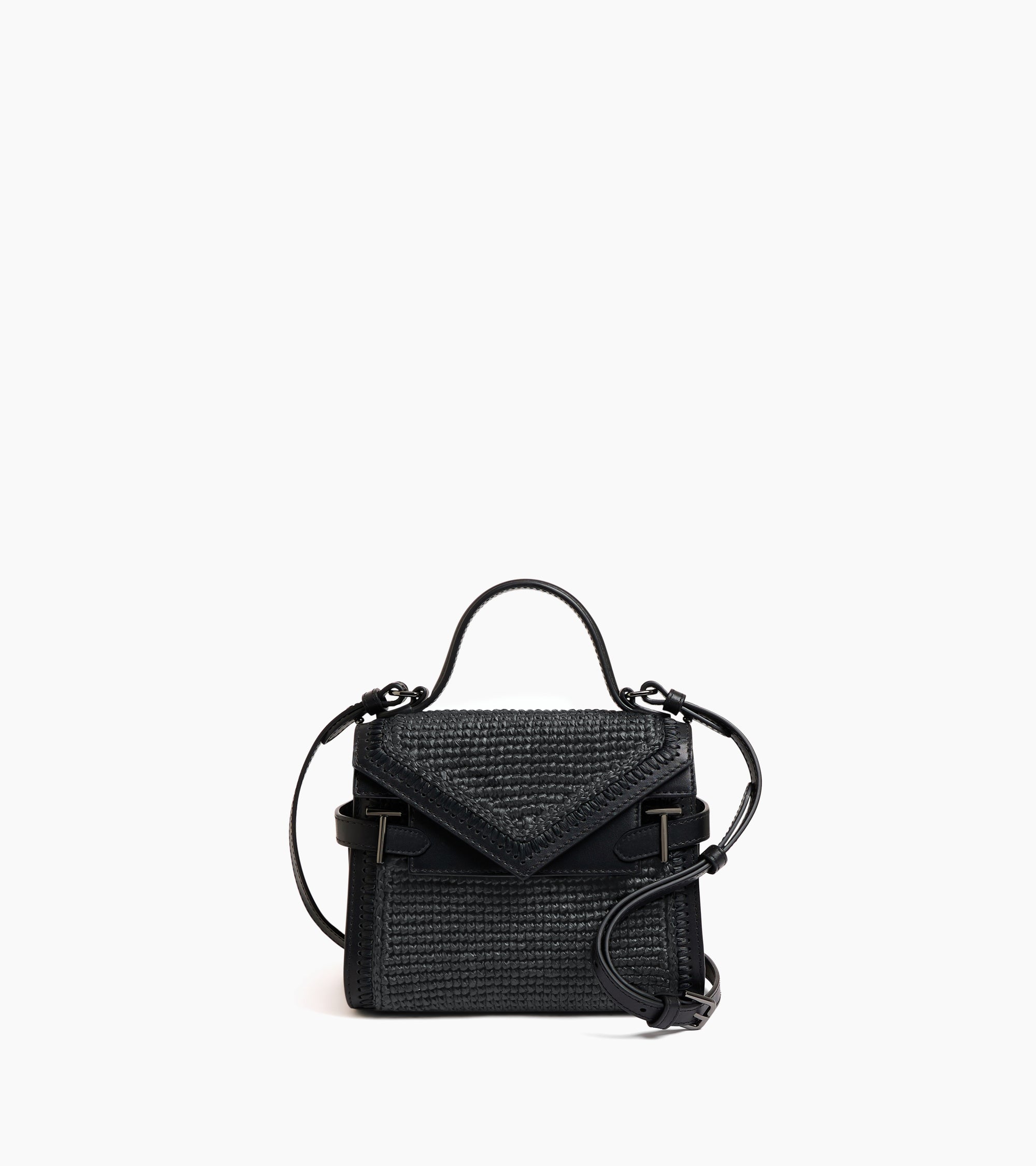 Emilie small handbag in raffia effect and smooth leather