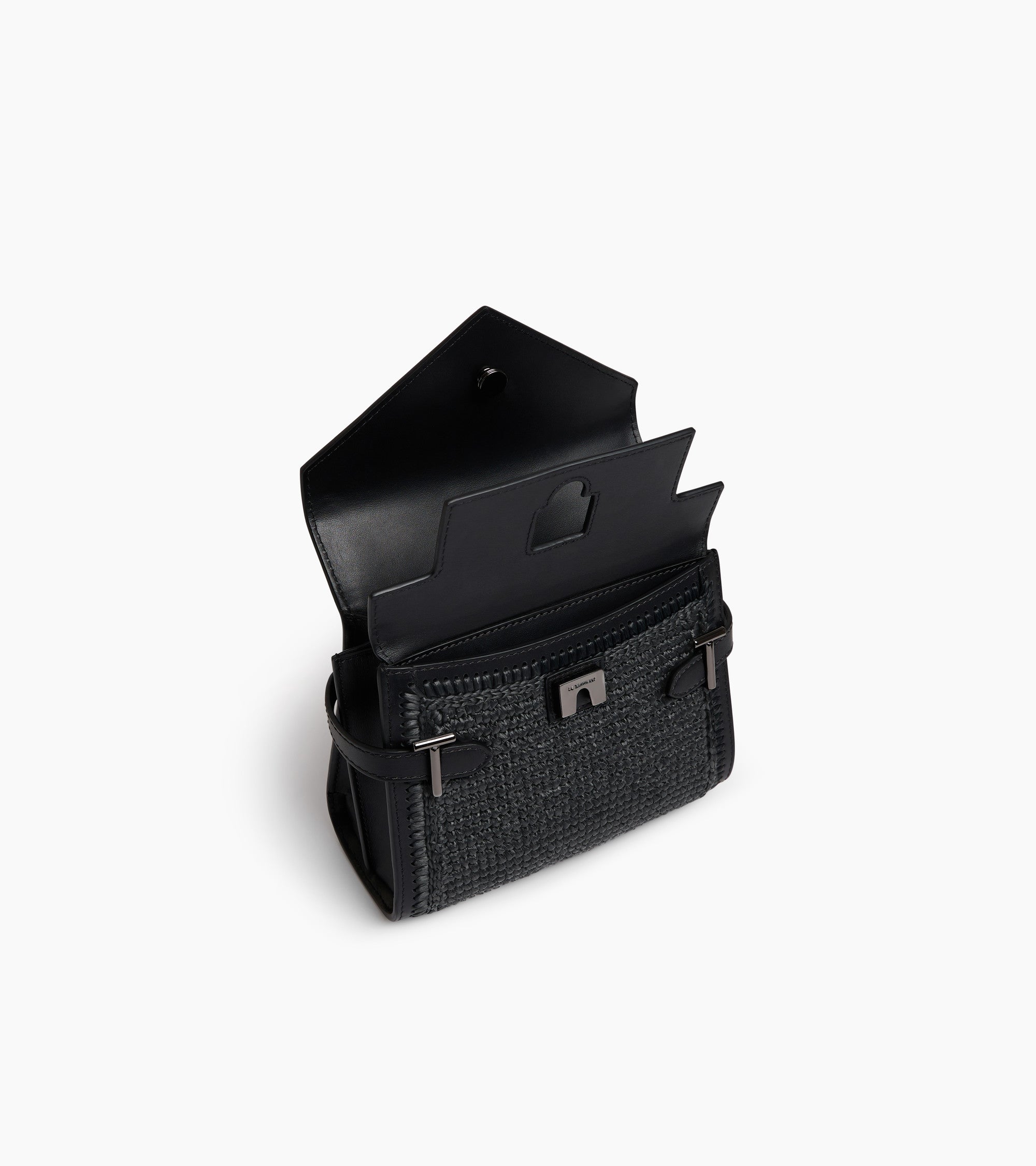 Emilie small handbag in raffia effect and smooth leather