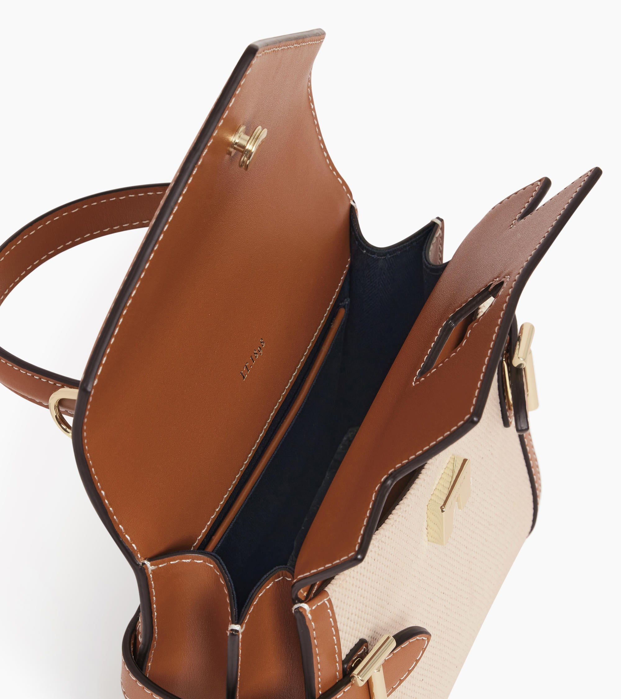 Emilie small handbag in natural canvas and smooth leather with double flap
