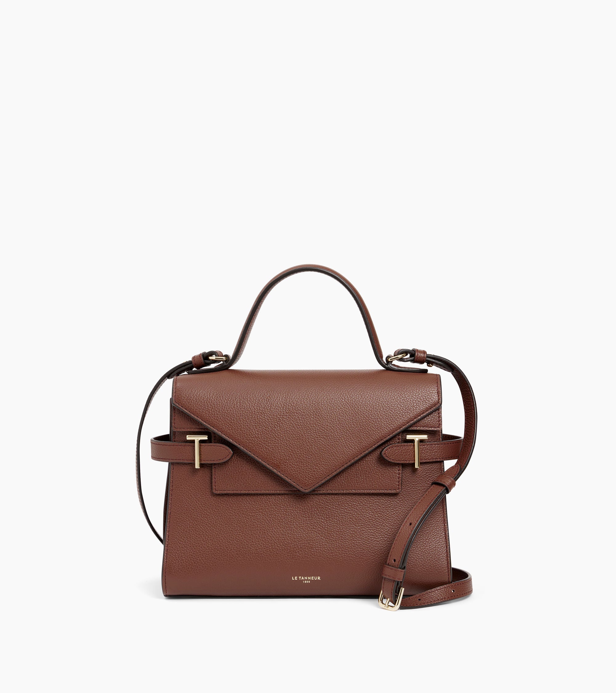 Emilie medium handbag with double flap in grained leather