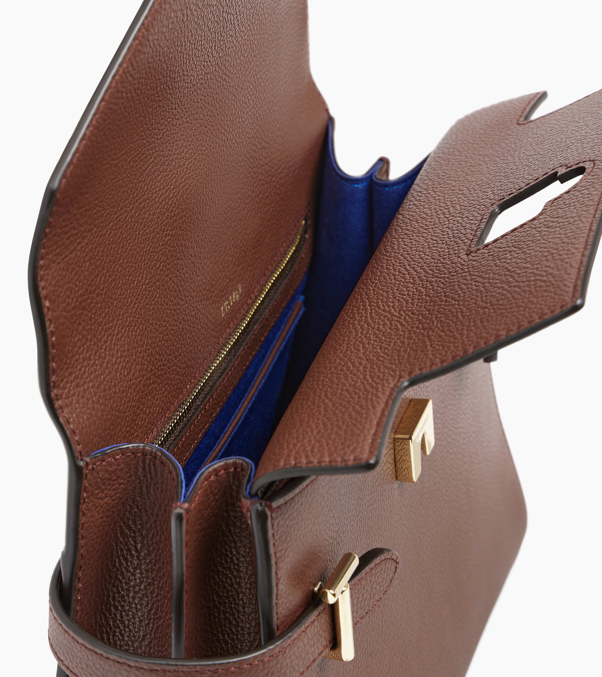 Emilie medium handbag with double flap in grained leather