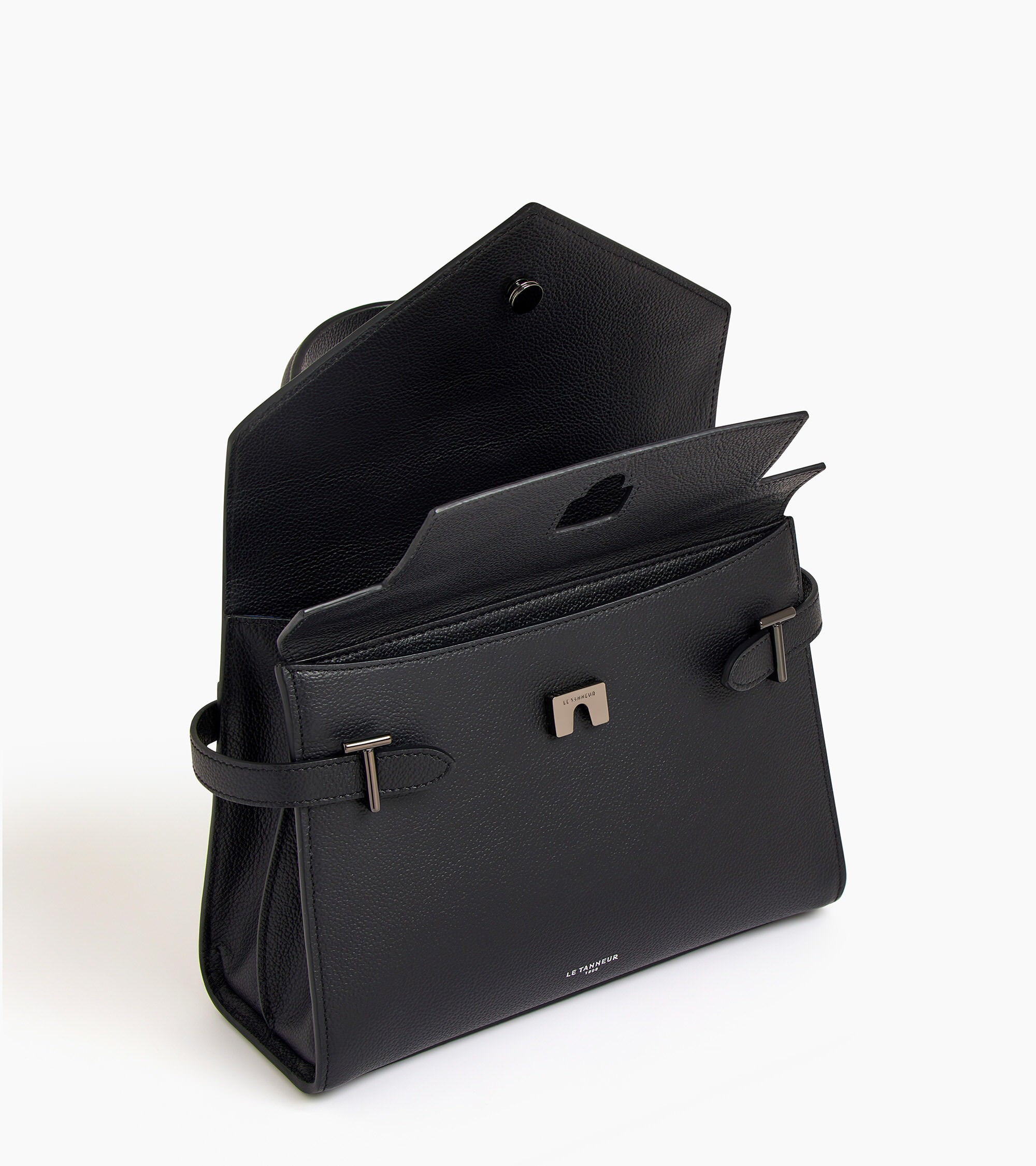 Emilie medium handbag with double flap in grained leather