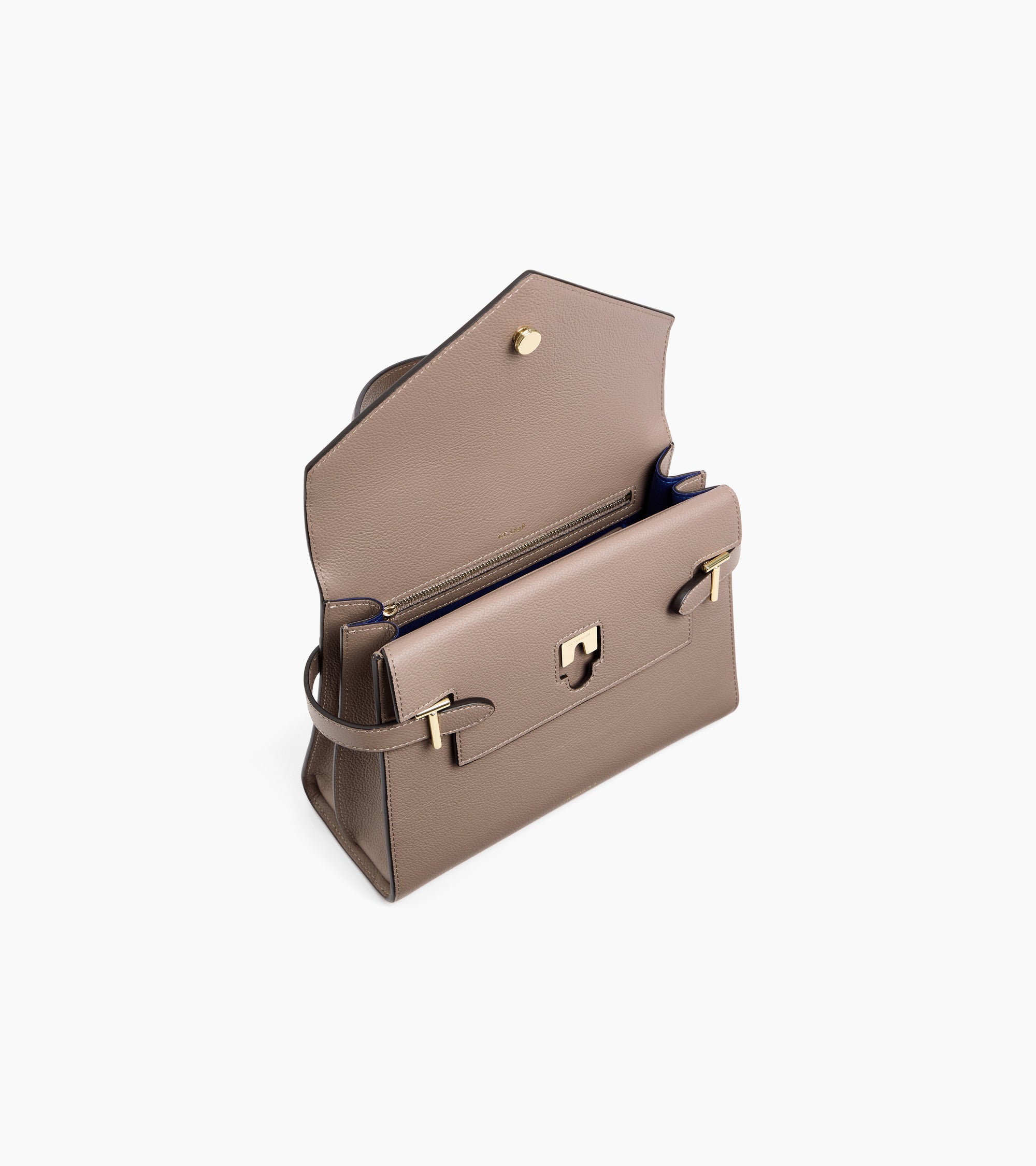 Emilie medium handbag with double flap in grained leather