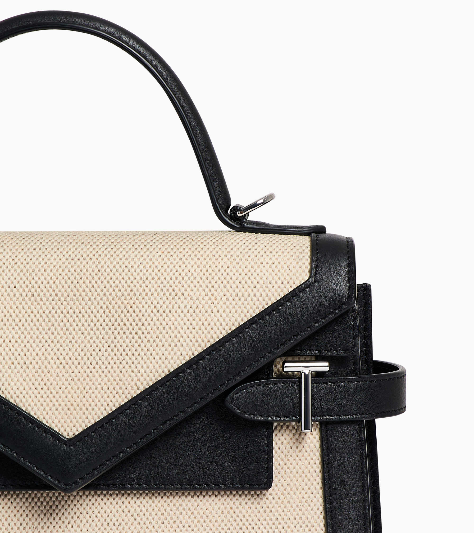 Emilie medium double flap handbag in cotton canvas and smooth leather