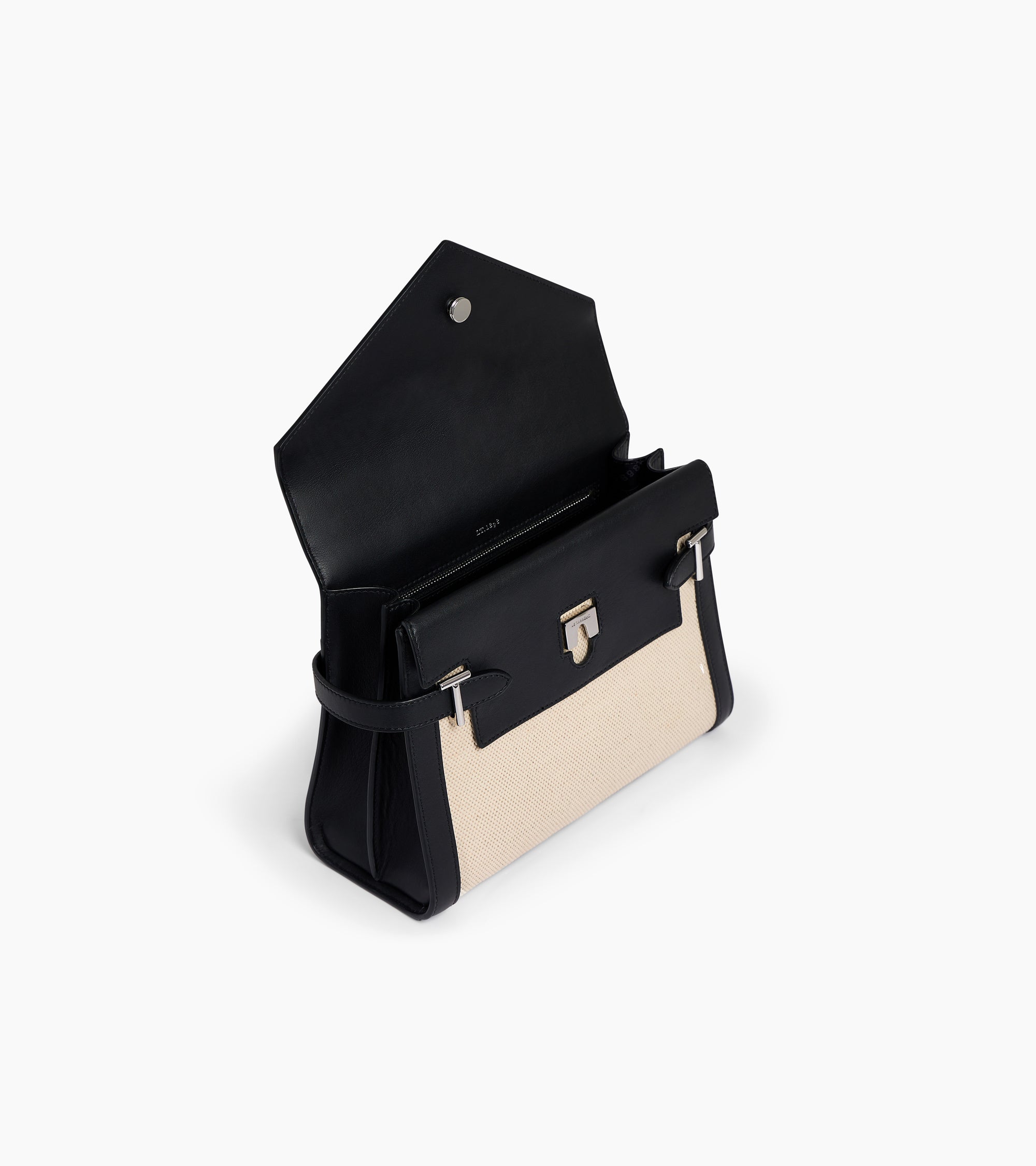 Emilie medium double flap handbag in cotton canvas and smooth leather