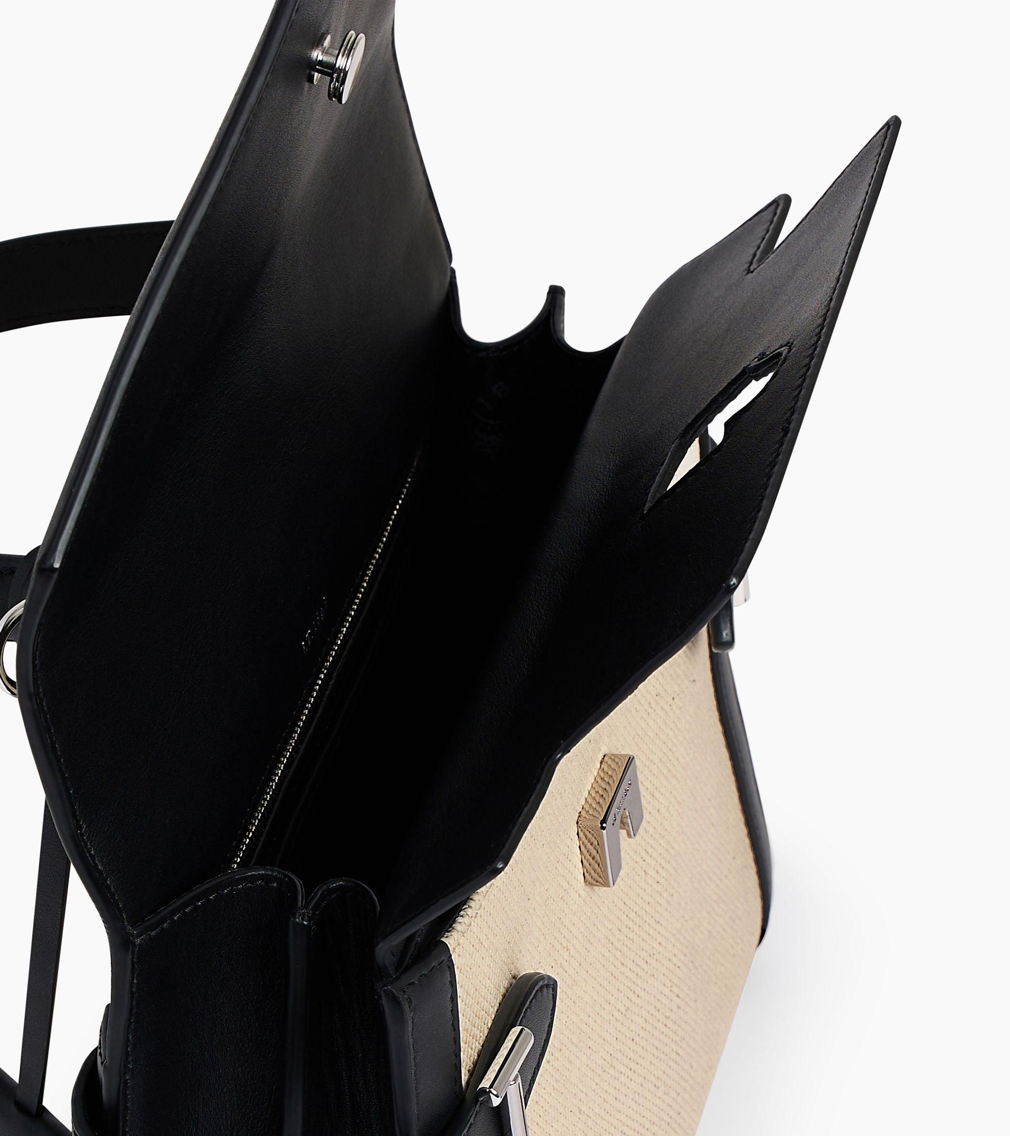 Emilie medium double flap handbag in cotton canvas and smooth leather