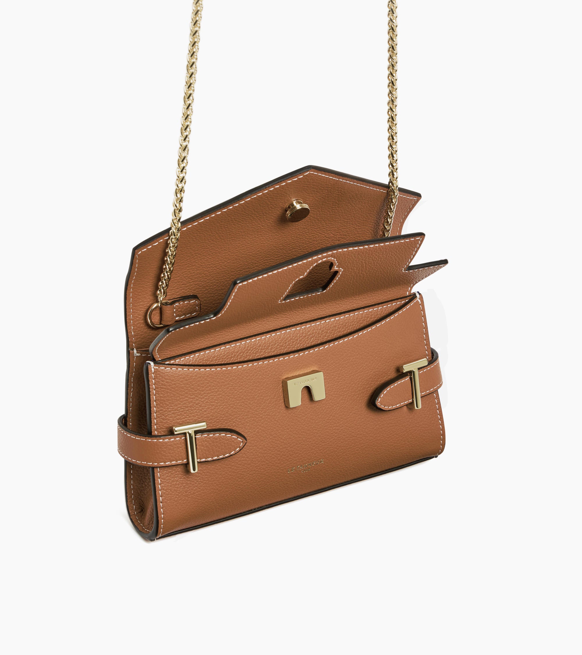 Emilie double flap grained leather small pouch
